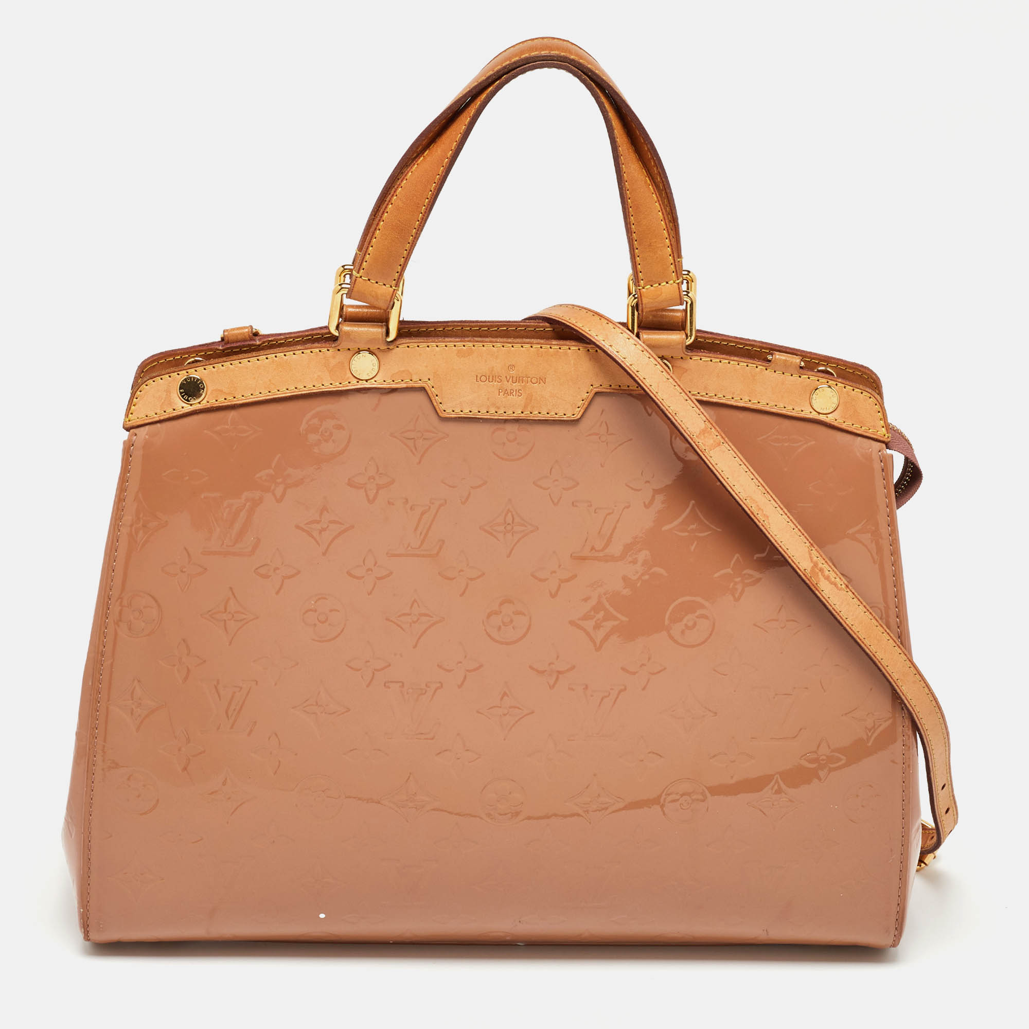 

Louis Vuitton Rose Velours Monogram Vernis GM Brea Bag, Beige