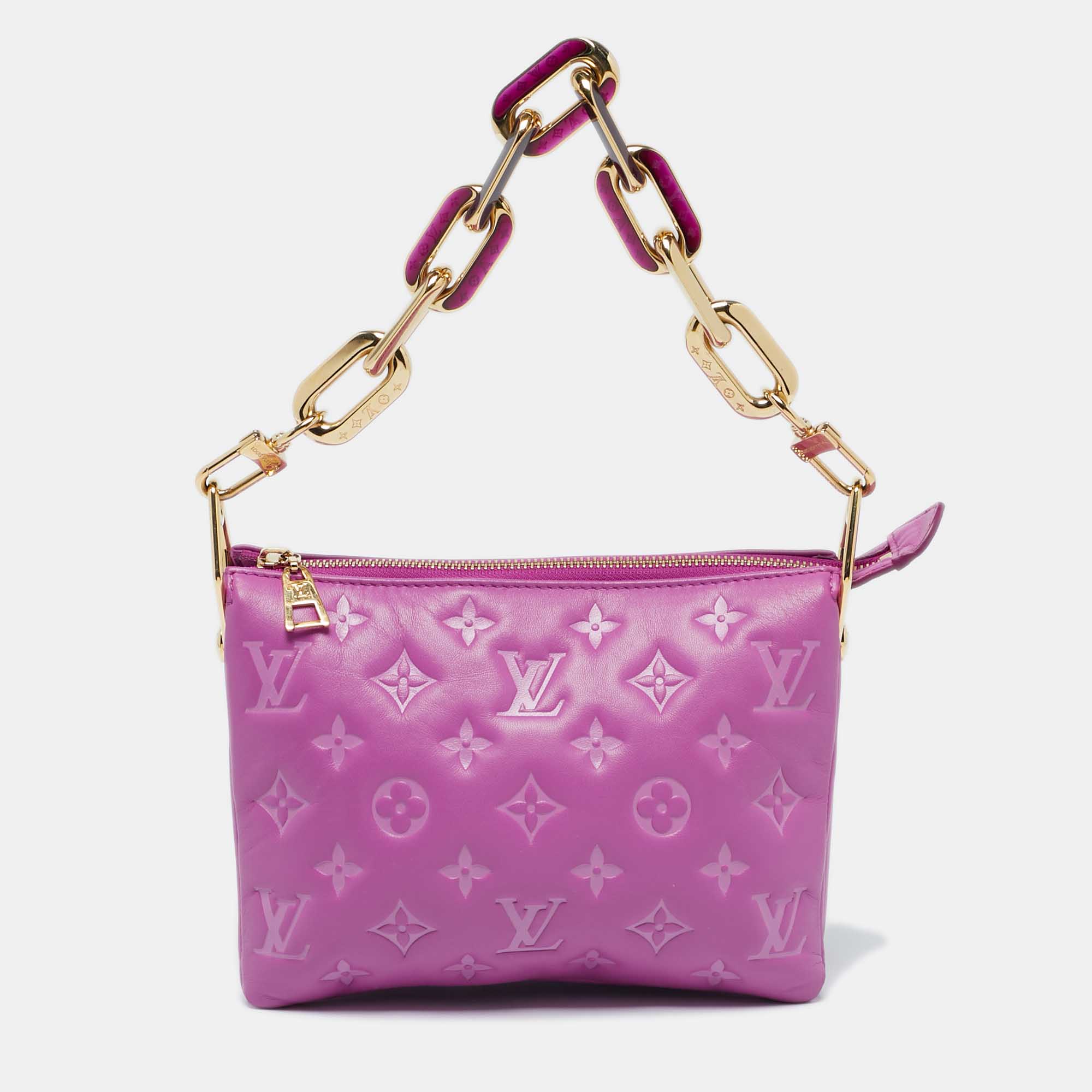 

Louis Vuitton Orchid Monogram Embossed Puffy Leather Coussin BB Bag, Purple