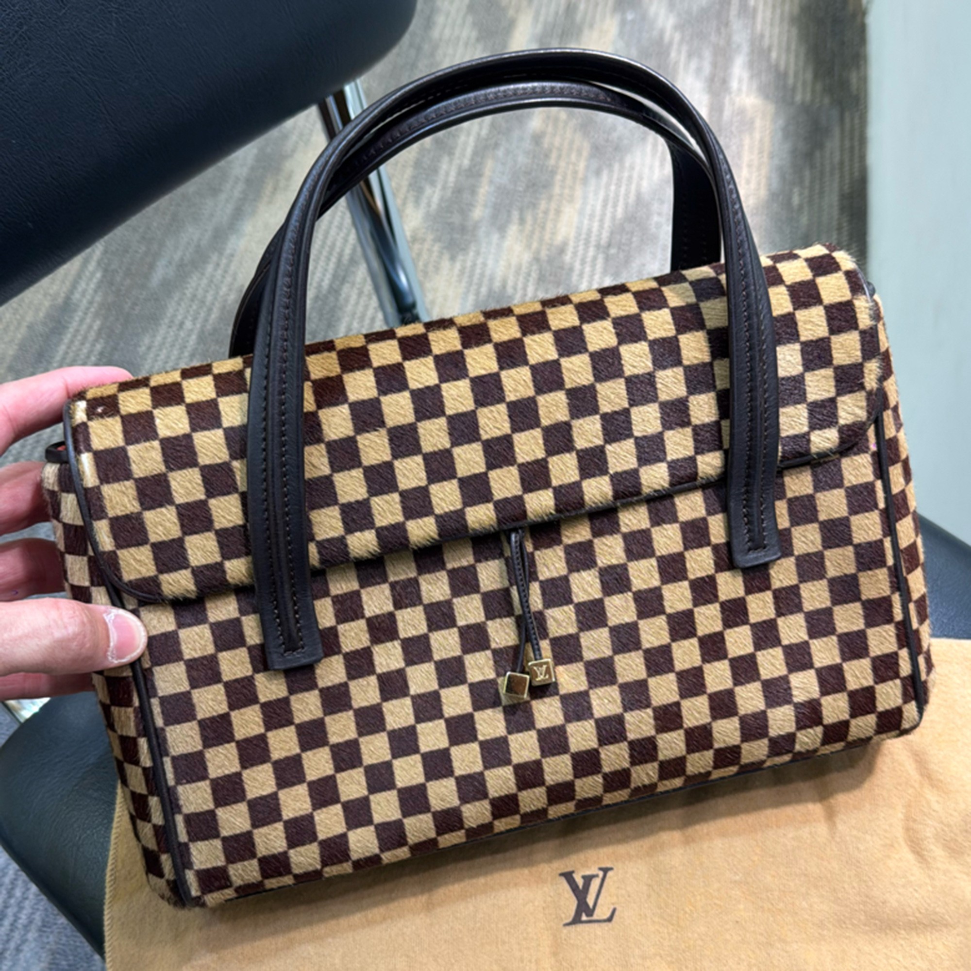 

Louis Vuitton Ponyhair Damier Sauvage Lionne Handbag, Brown