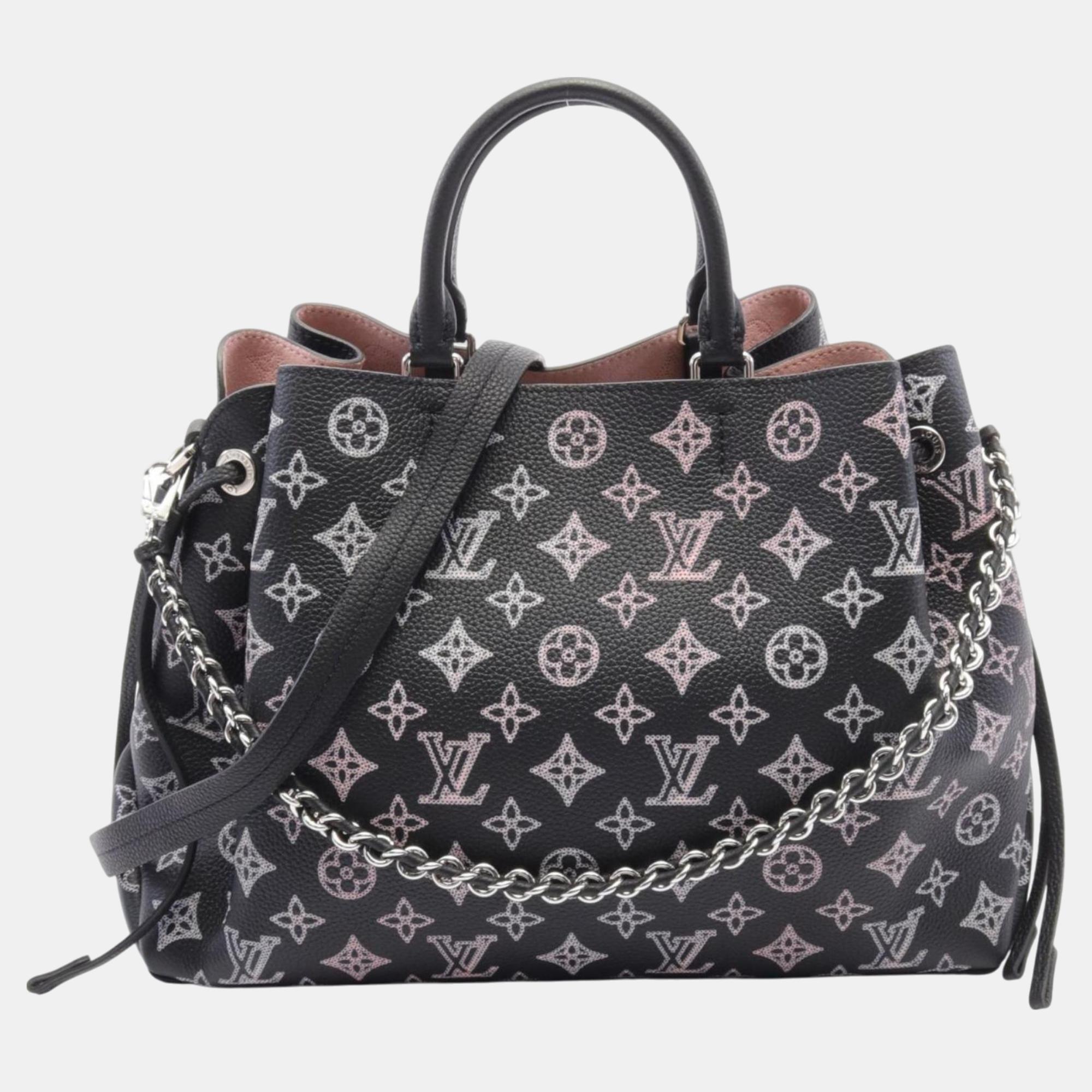 

Louis Vuitton Black Pink Leather Bella Monogram Mahina Noir Tote Handbag