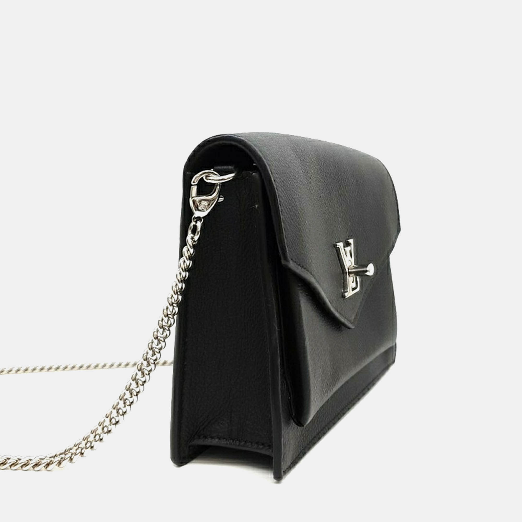 Louis Vuitton Black Leather Louis Vuitton Pochette My Lock Me Chain Crossbody Bag 