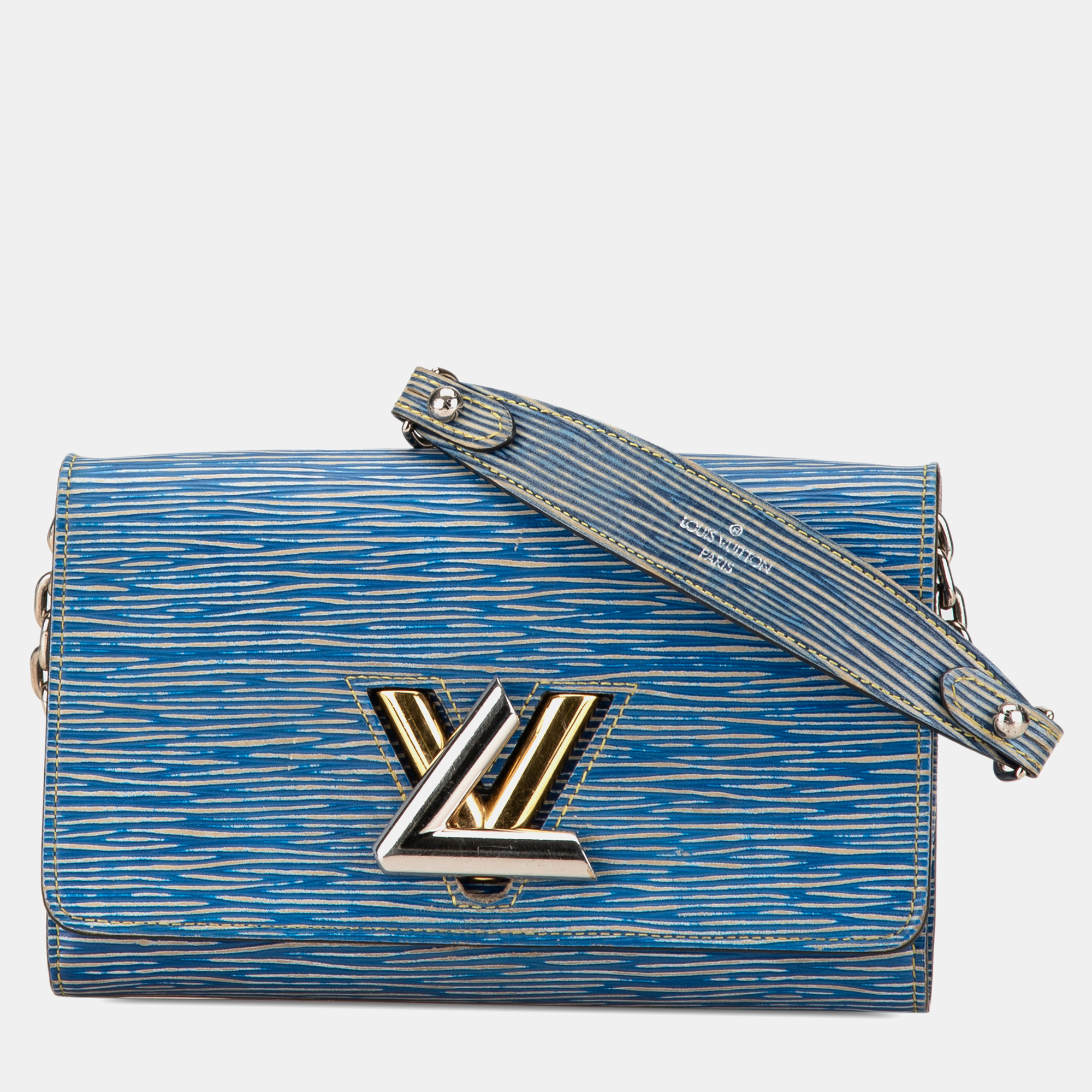 Pre-owned Louis Vuitton Epi Denim Twist Wallet On Chain In Blue