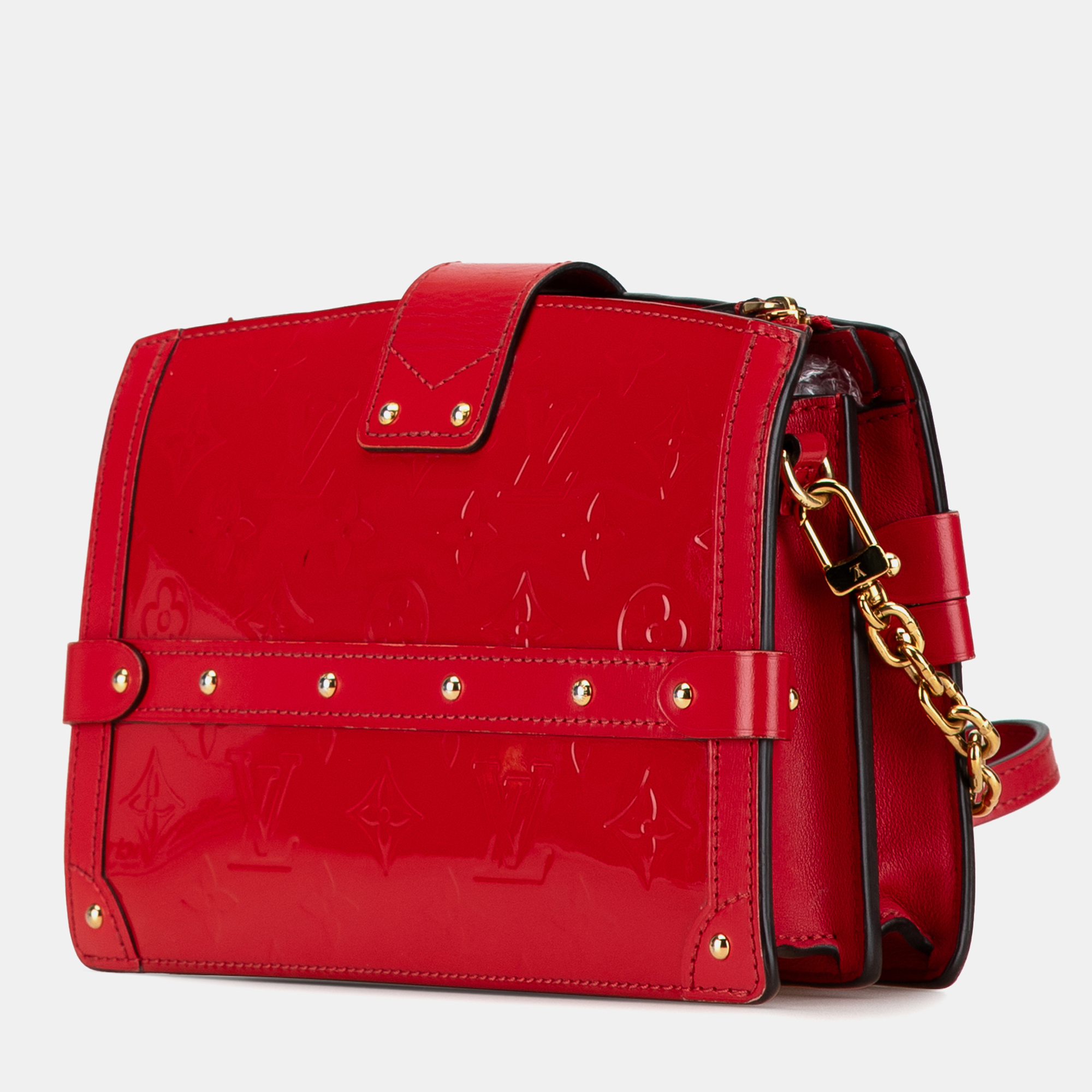 Louis Vuitton Red Patent Leather Monogram Vernis Trunk Clutch 