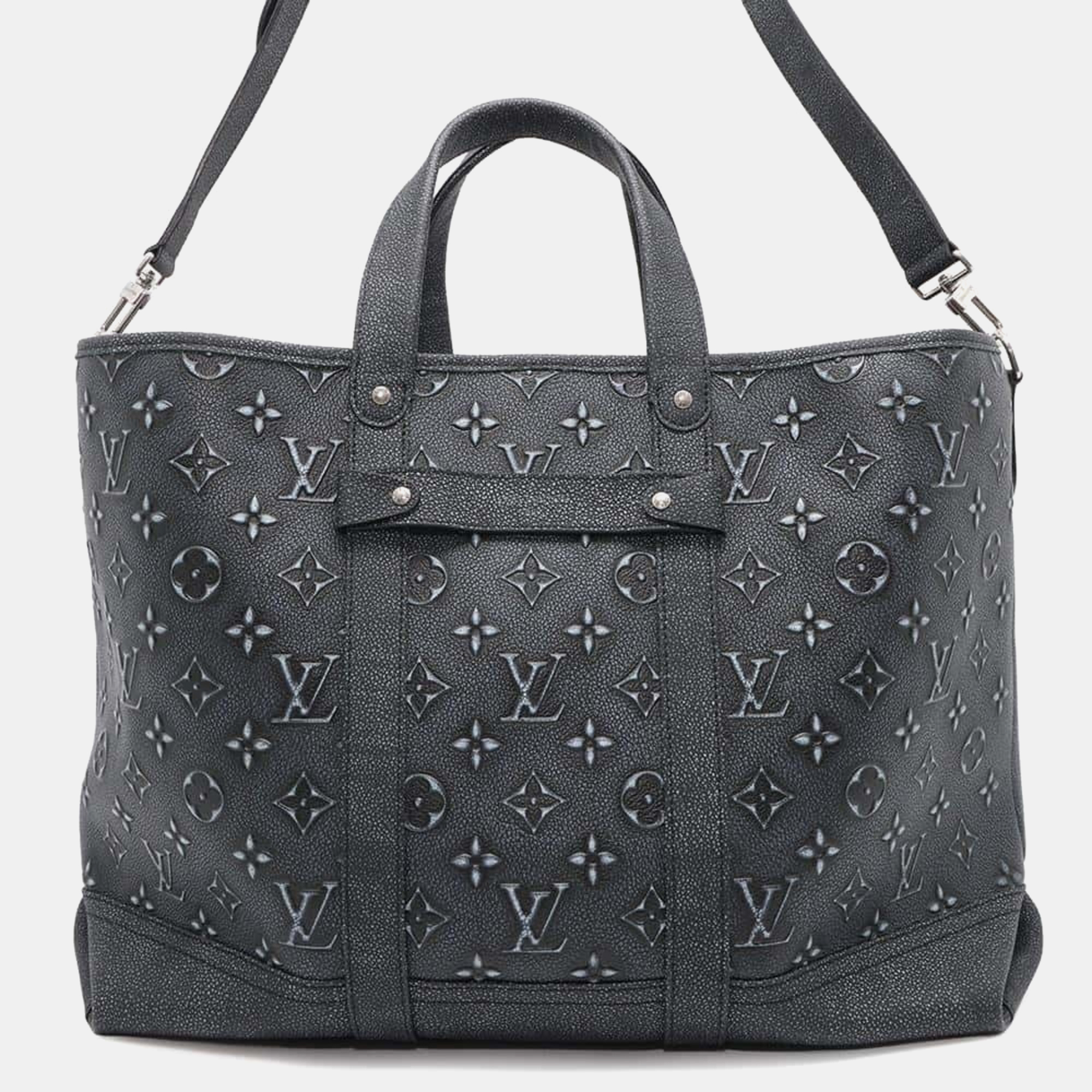 

Louis Vuitton Black Monogram Cowhide Leather Trolley Tote Bag