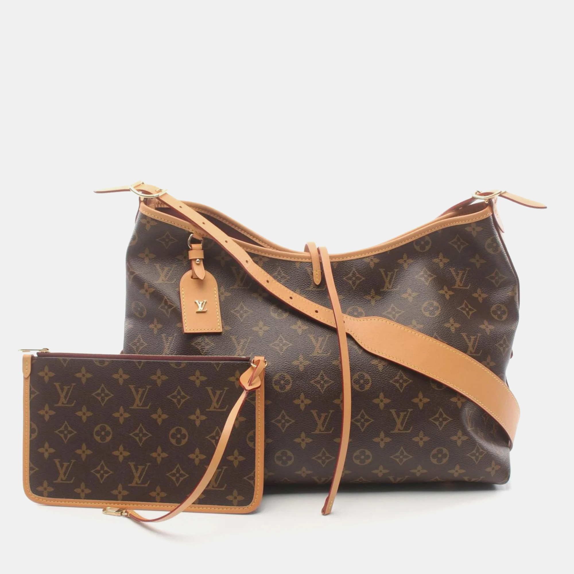 

Louis Vuitton Brown Coated Canvas Leather Carryall NM MM Monogram Shoulder Bag