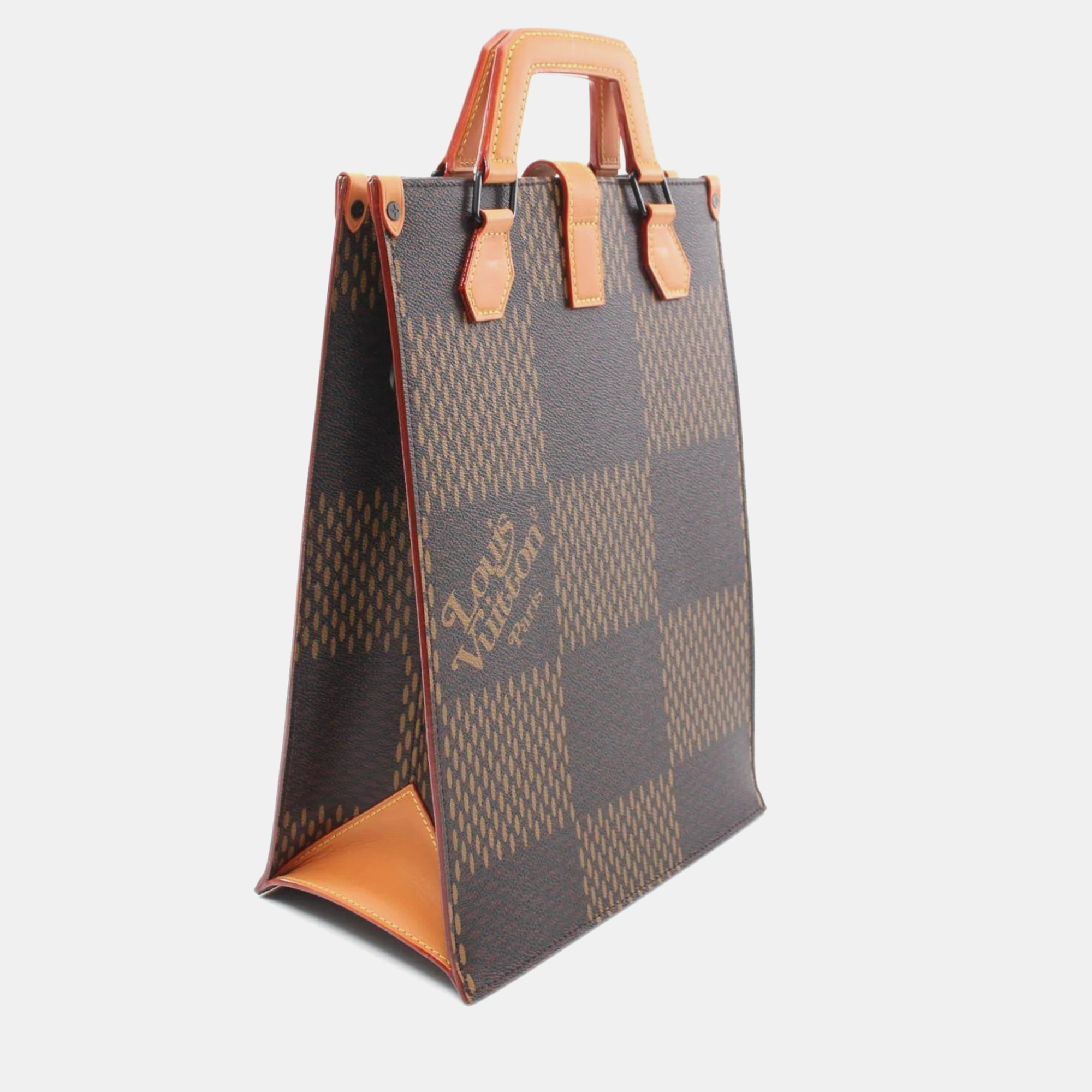 Louis Vuitton Coated Canvas Leather Damier Giant Brown Lv Squared Tote Bag 