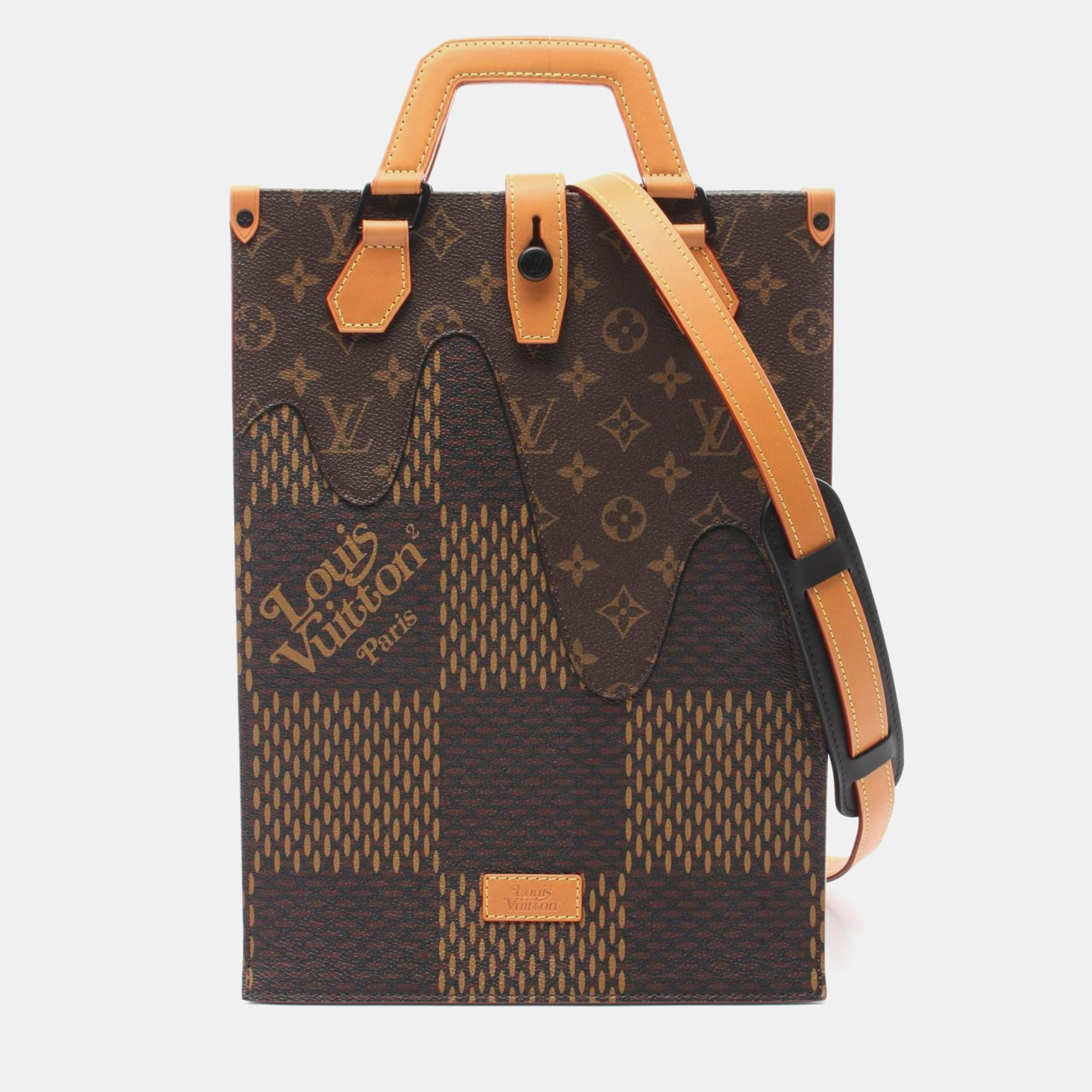 Louis Vuitton Coated Canvas Leather Damier Giant Brown Lv Squared Tote Bag 