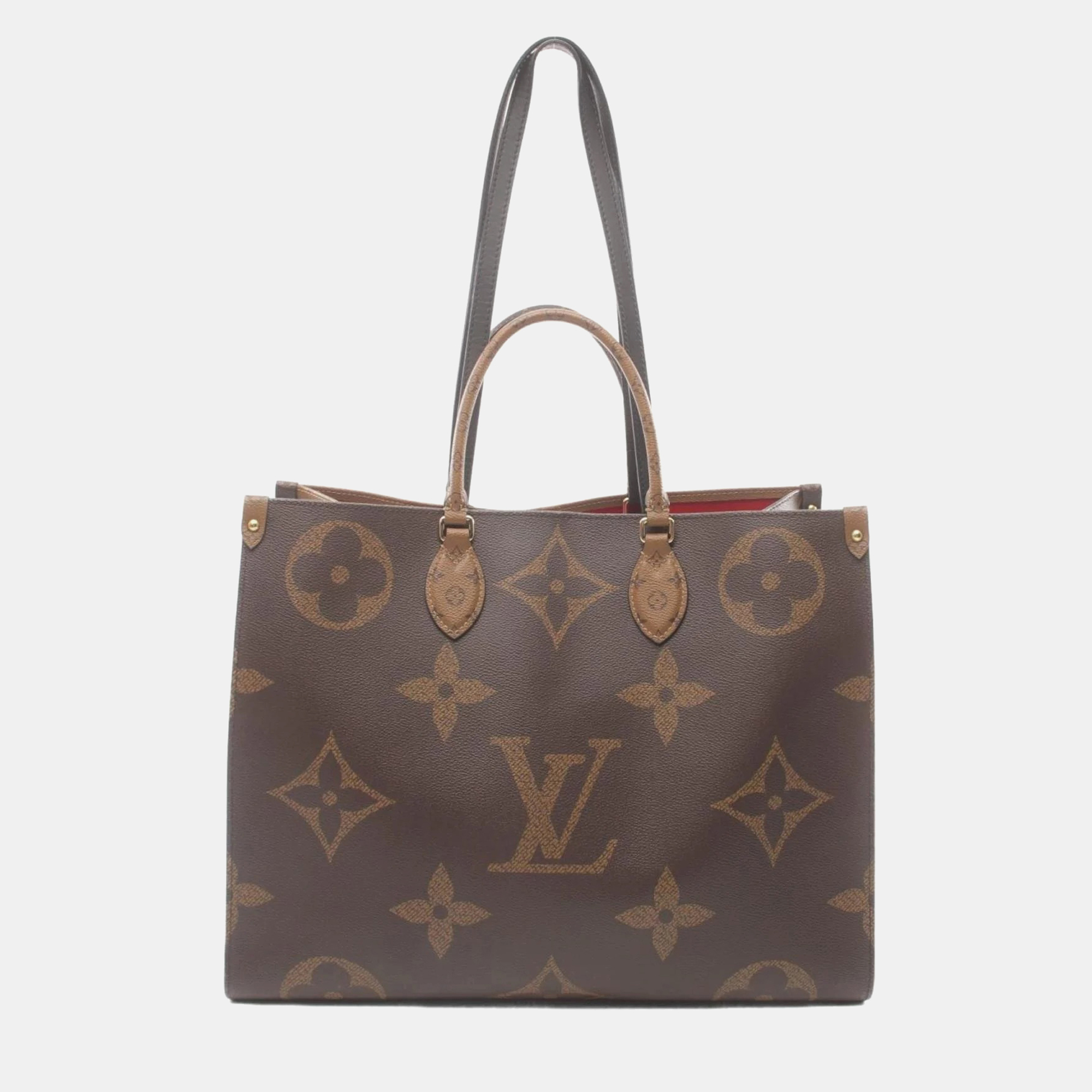 

Louis Vuitton Coated Canvas Leather Brown On The Go Gm Monogram Giant Reverse Shoulder Bag