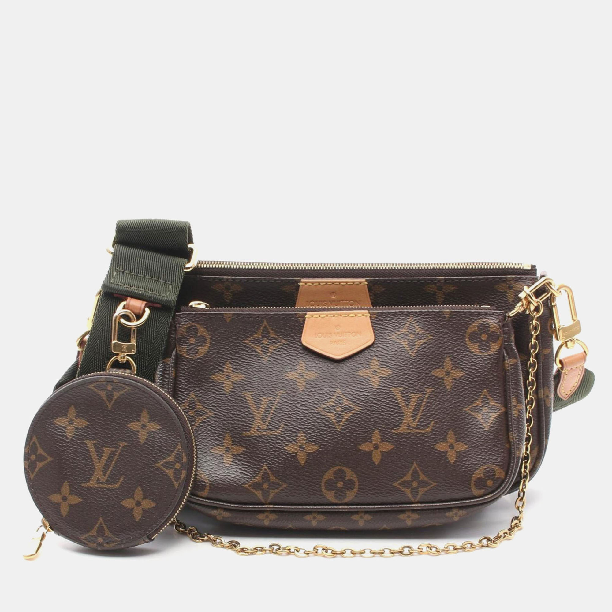 

Louis Vuitton Coated Canvas Brown Multi Pochette Accessoires Monogram Khaki Shoulder Bag