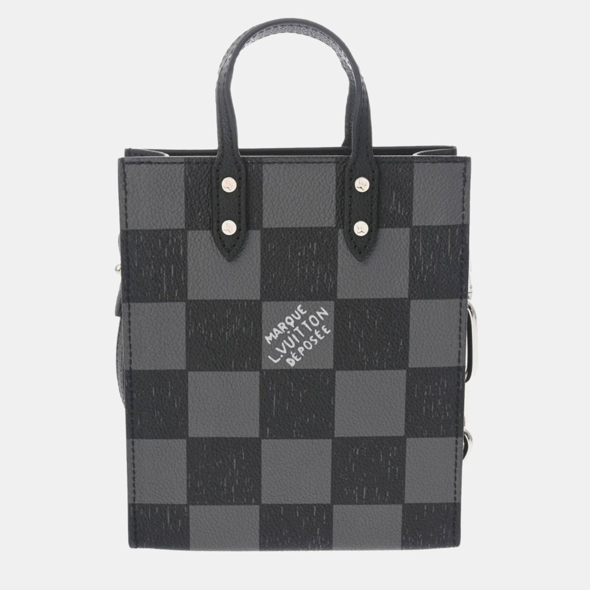 

Louis Vuitton Black/Grey Leather Damier Checkerboard Sac Plat  Handbag