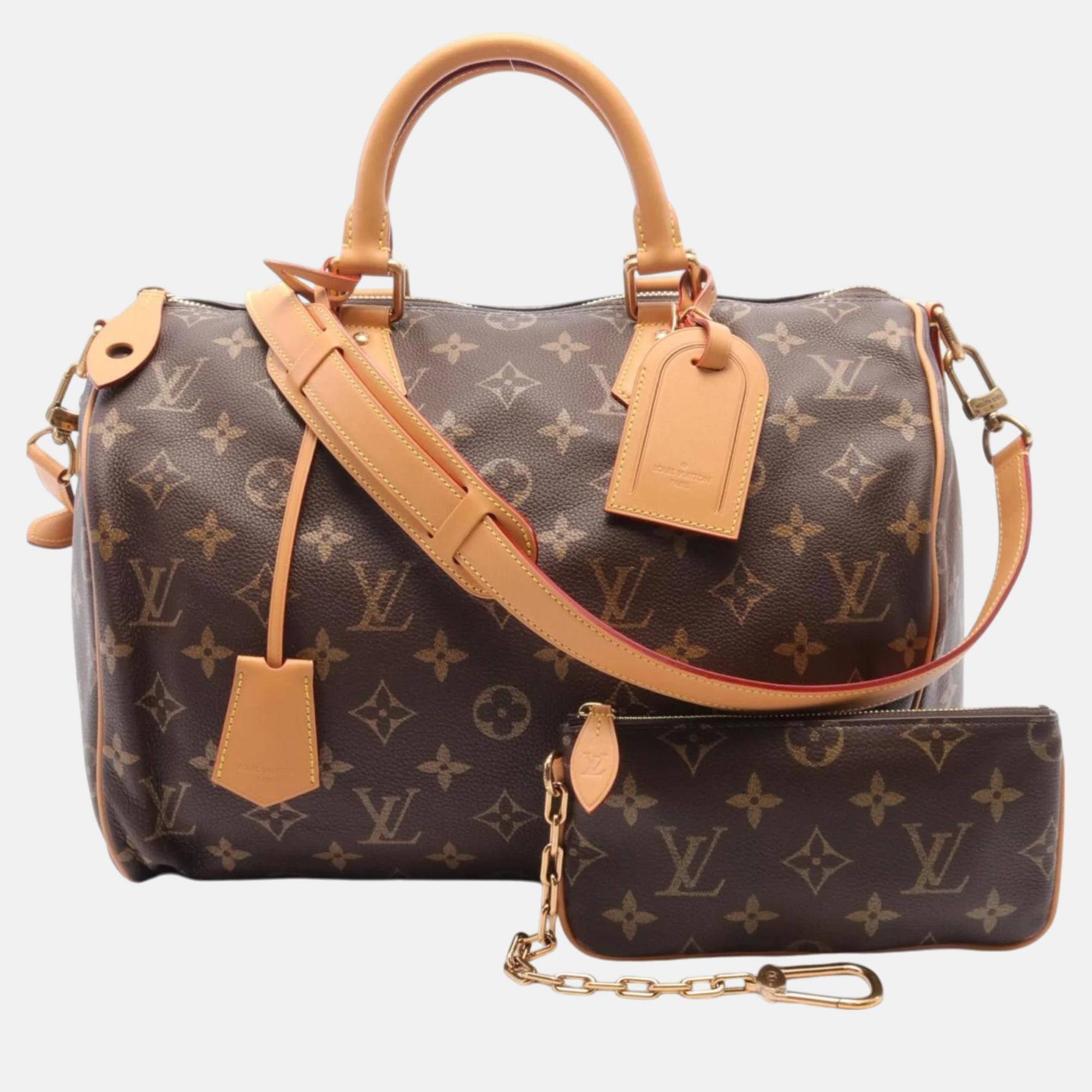 

Louis Vuitton Brown Leather Monogram Speedy P9 Bandouliere 40 Boston Bag