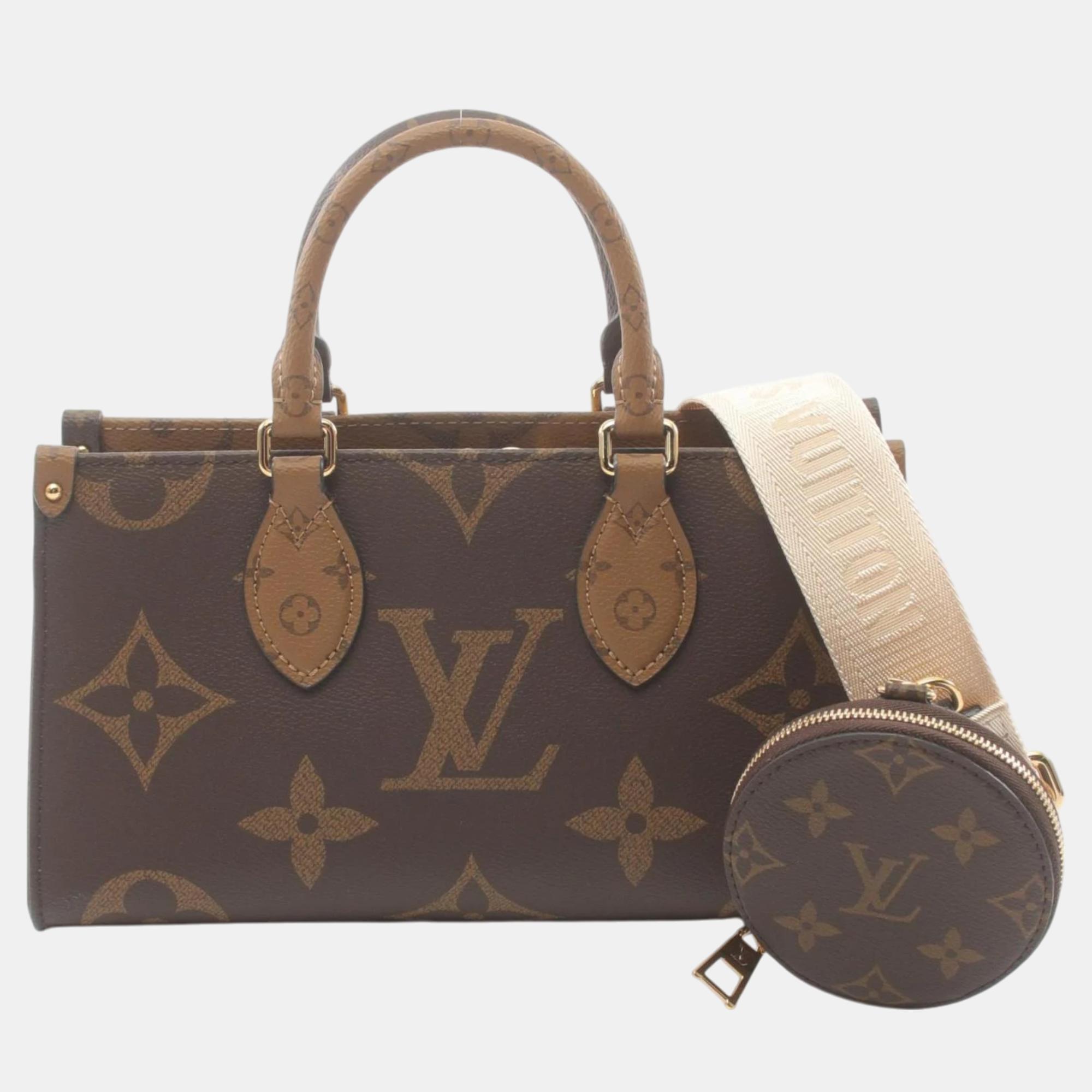 

Louis Vuitton Brown Coated Canvas Monogram Giant Reverse On The Go EW Handbag