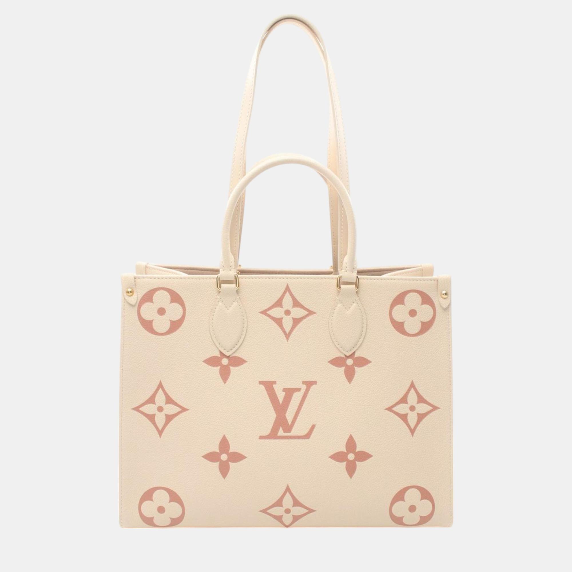 

Louis Vuitton Leather Monogram Empreinte Beige Brown On The Go Mm Tote Bag