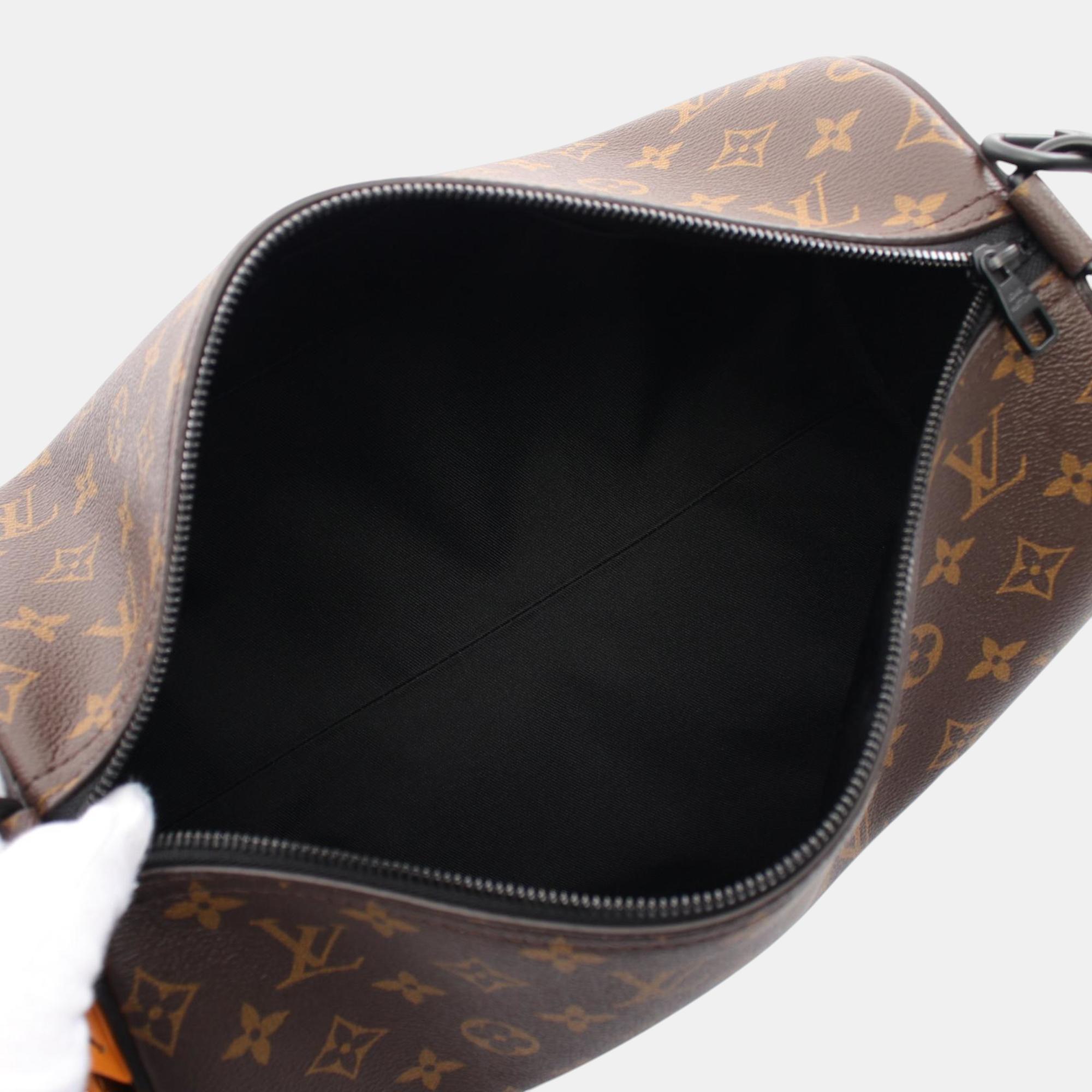 Louis Vuitton Brown Orange Coated Canvas Leather Monogram Macassar Soft Polochon Mm Handbag 