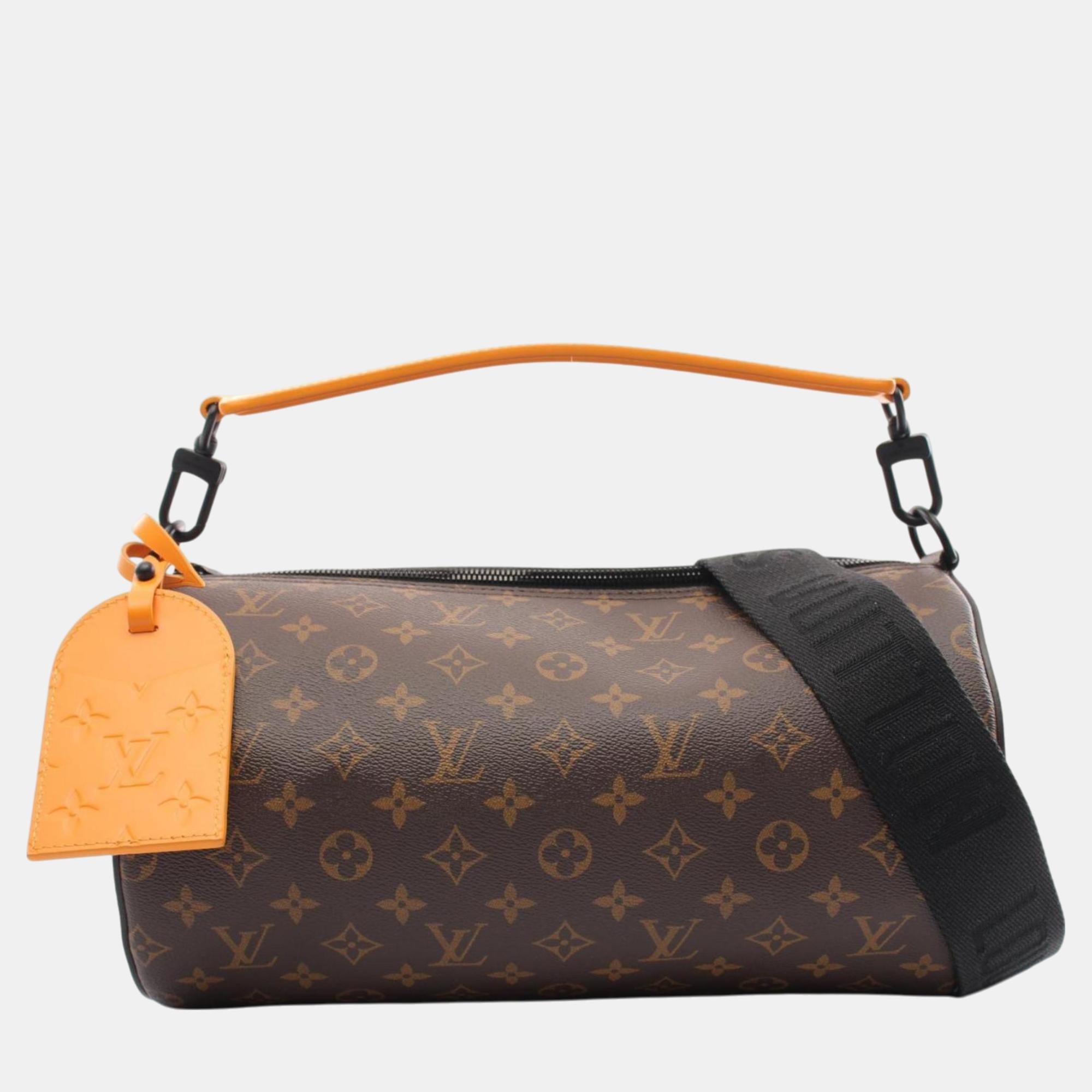 

Louis Vuitton Brown Orange Coated Canvas Leather Monogram Macassar Soft Polochon Mm Handbag