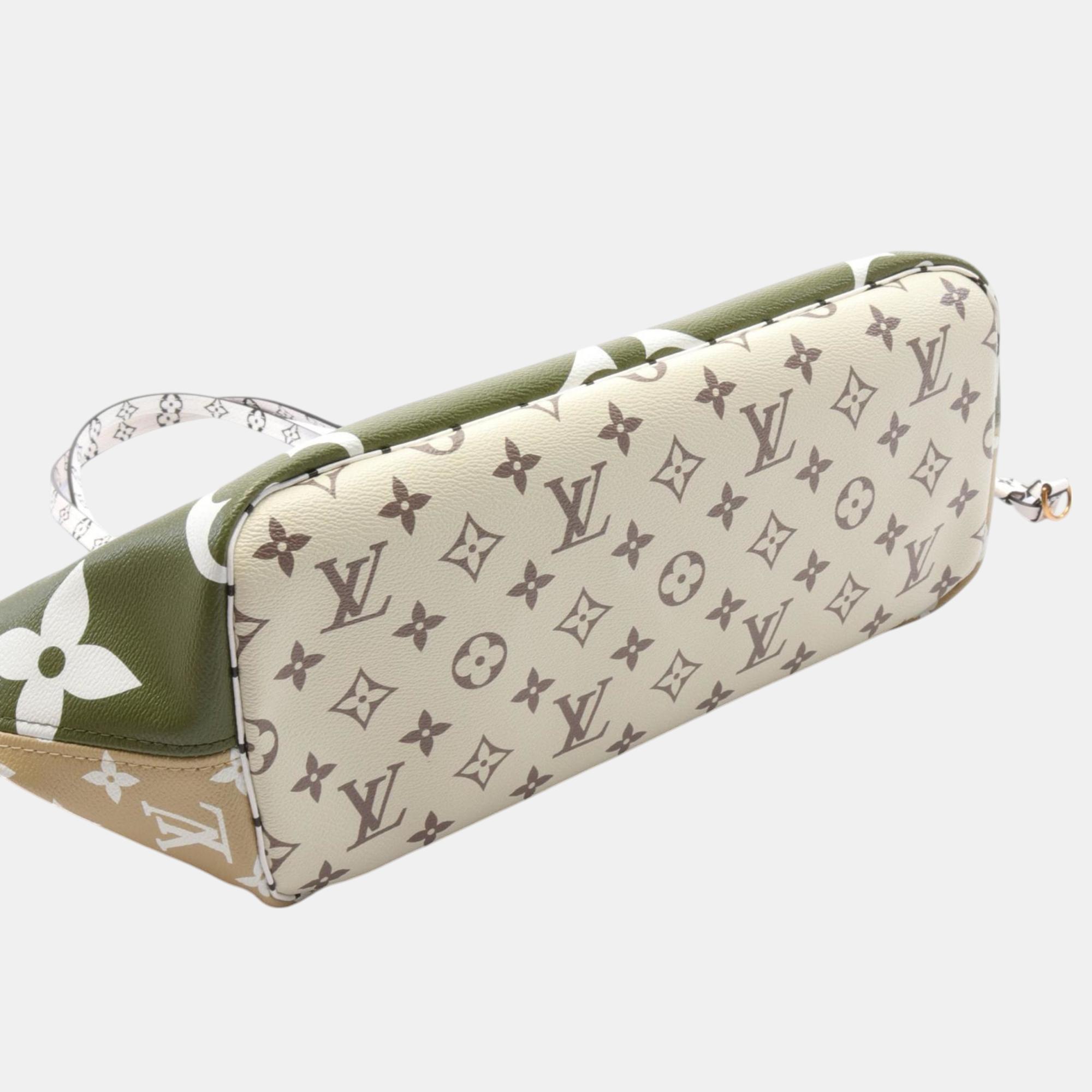 Louis Vuitton Khaki Beige Multicolor Coated Canvas Monogram Giant Neverfull Mm Tote Bag 