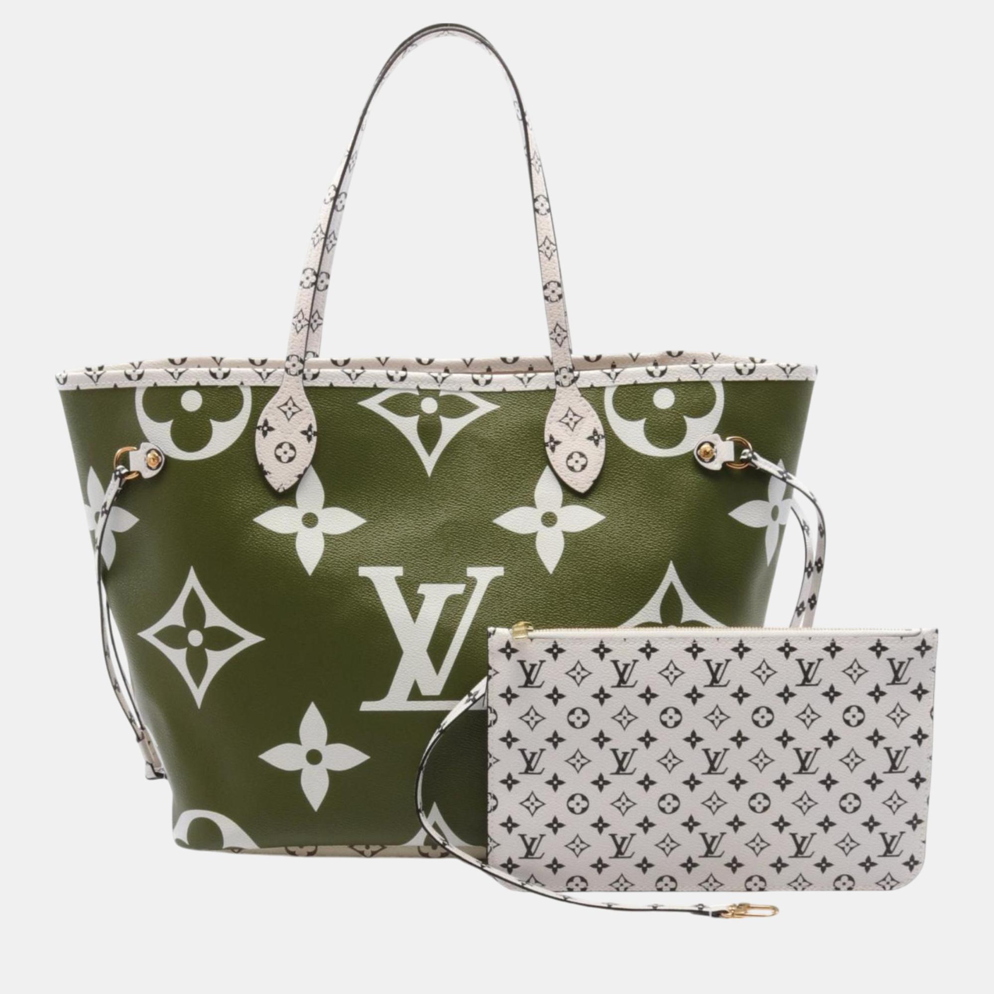 

Louis Vuitton Khaki Beige Multicolor Coated Canvas Monogram Giant Neverfull Mm Tote Bag