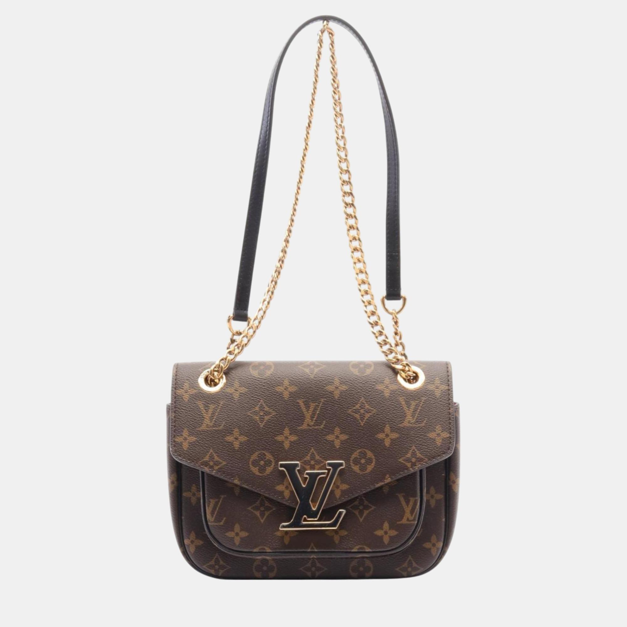 

Louis Vuitton Brown Black Coated Canvas Leather Passy Monogram Shoulder Bag