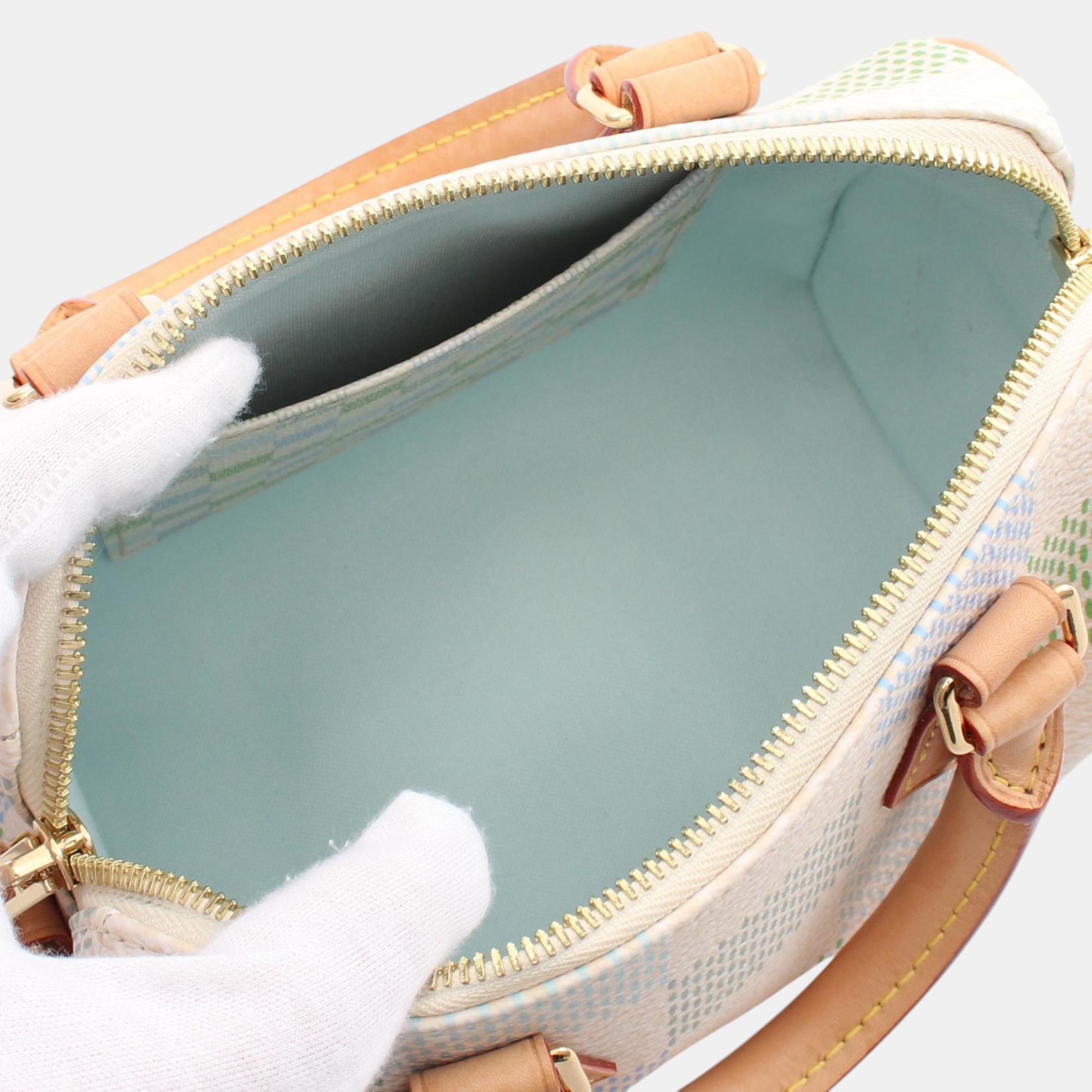 Louis Vuitton Beige Green Blue Coated Canvas Leather Damier Speedy Bandouliere 20 Handbag 
