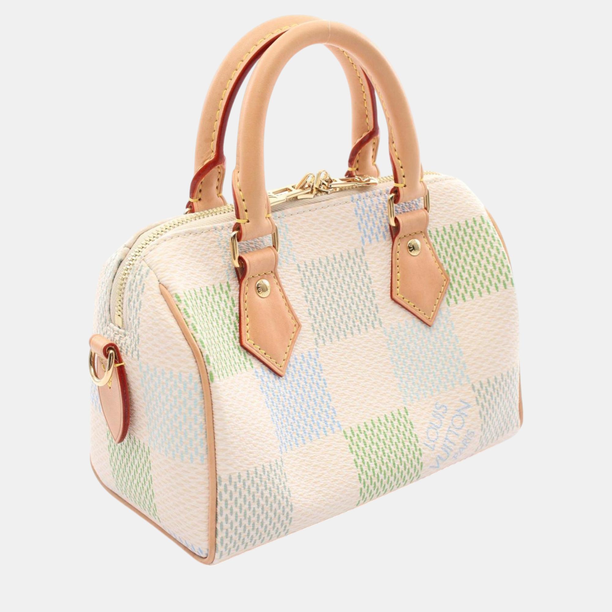 Louis Vuitton Beige Green Blue Coated Canvas Leather Damier Speedy Bandouliere 20 Handbag 