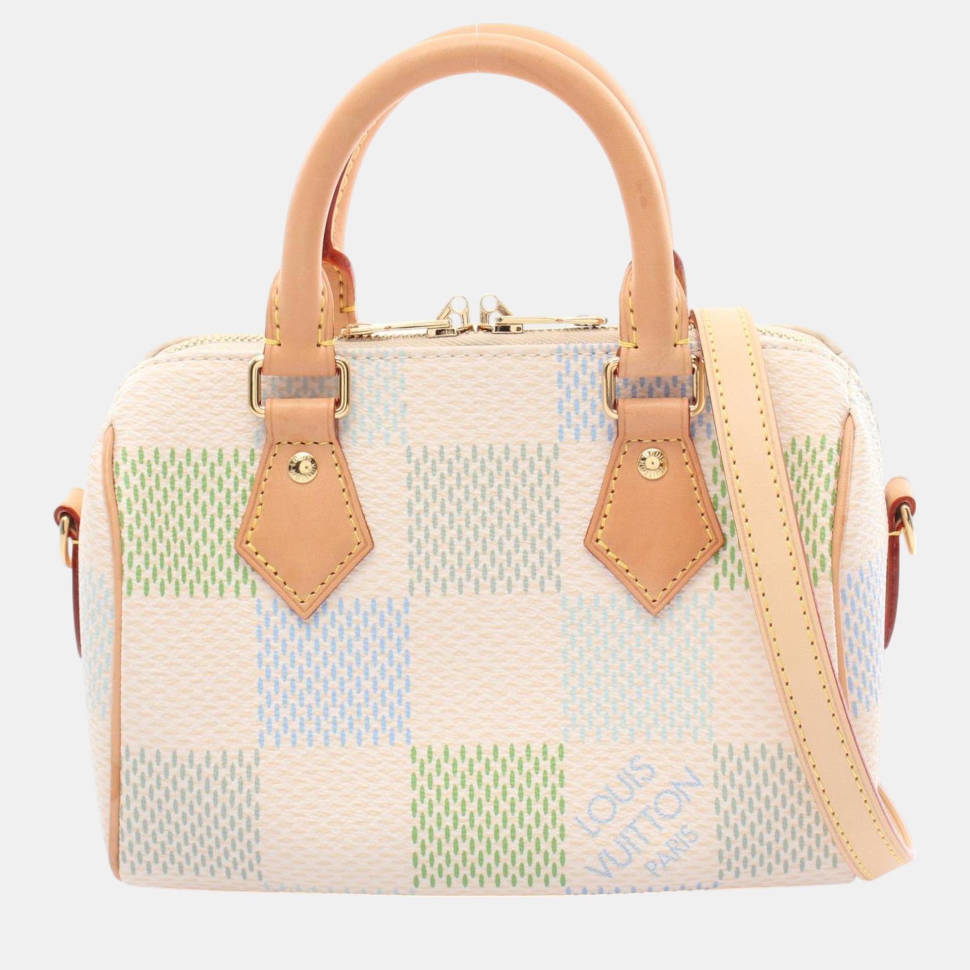 

Louis Vuitton Beige Green Blue Coated Canvas Leather Damier Speedy Bandouliere 20 Handbag, Multicolor