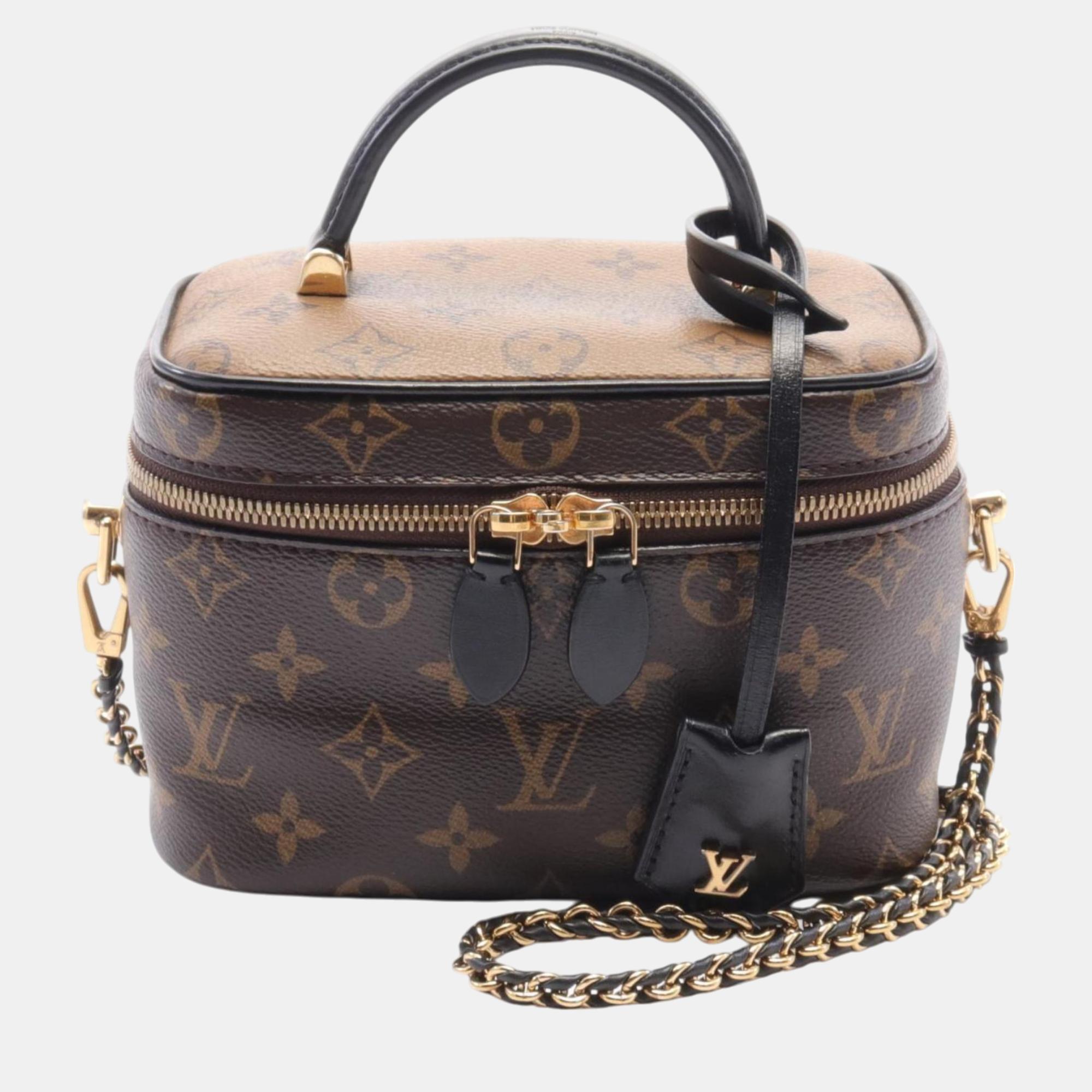 

Louis Vuitton Coated Canvas Leather Monogram Reverse Brown Black Vanity Nv Pm Handbag