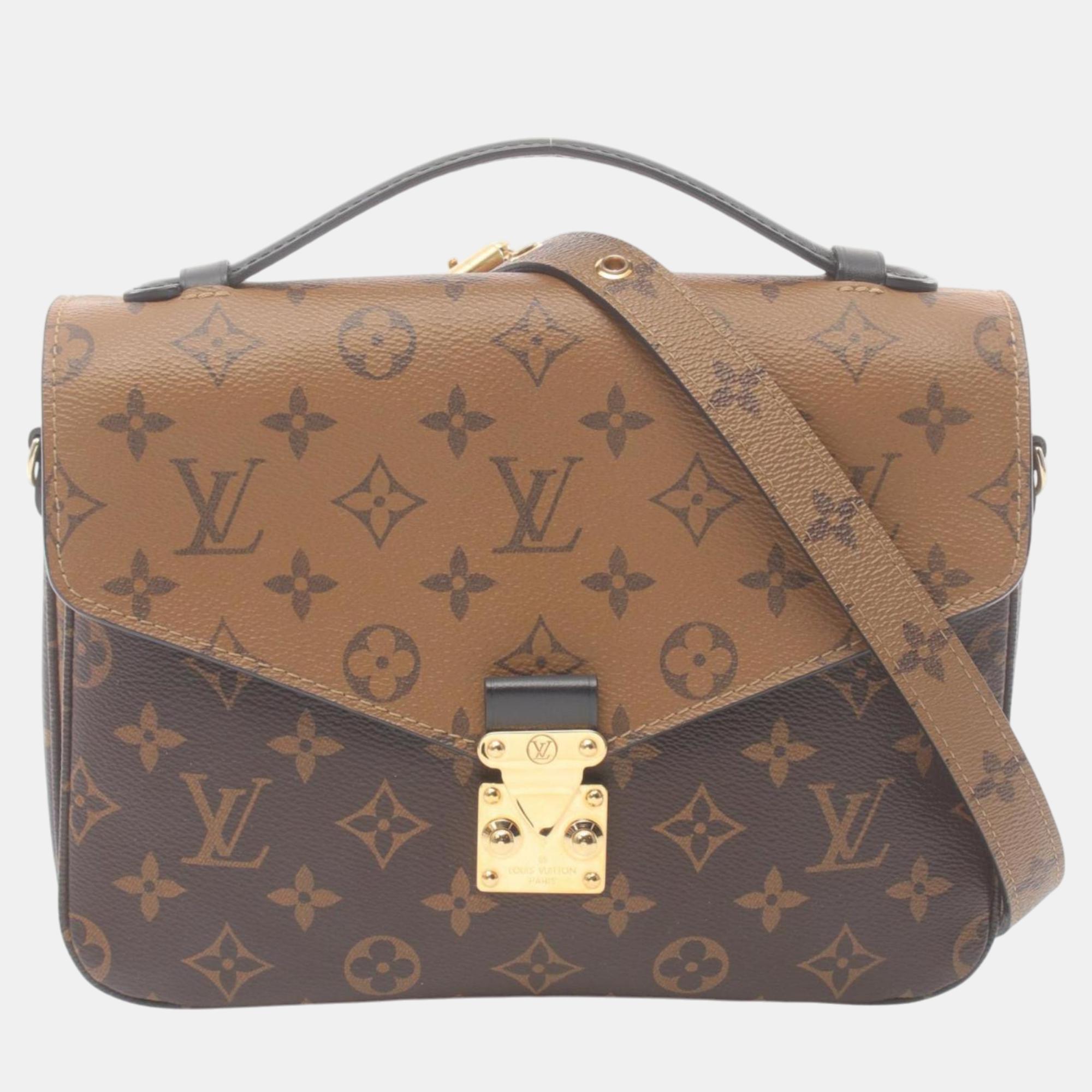 

Louis Vuitton Coated Canvas Leather Monogram Reverse Brown Black Metis Mm Pochette Handbag