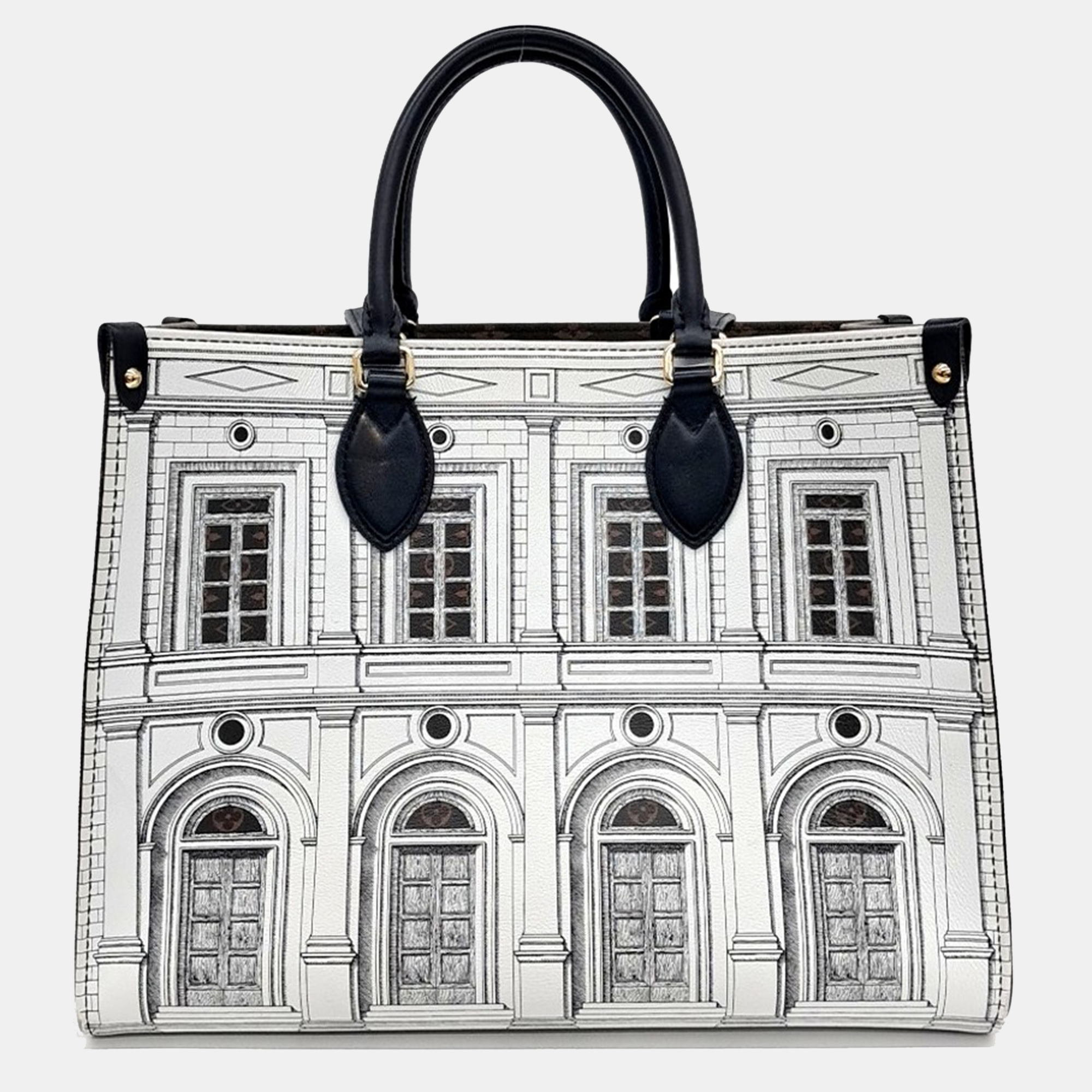 

Louis Vuitton Black White PVC Fornasetti Architetura On The Go MM Bag