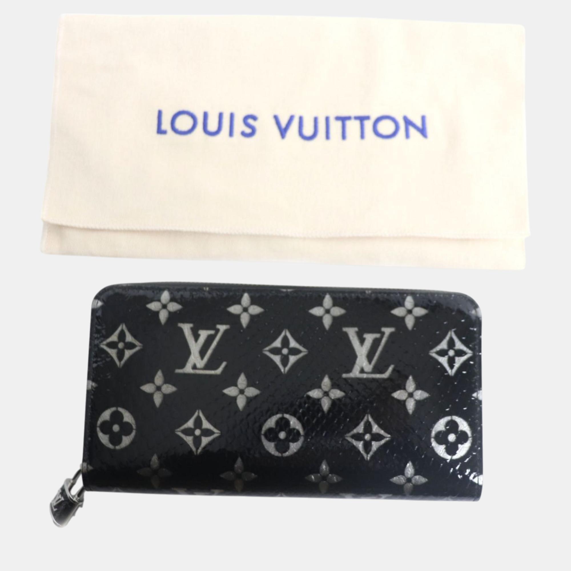 Louis Vuitton Black Leather Python Monogram Zippy Wallet 