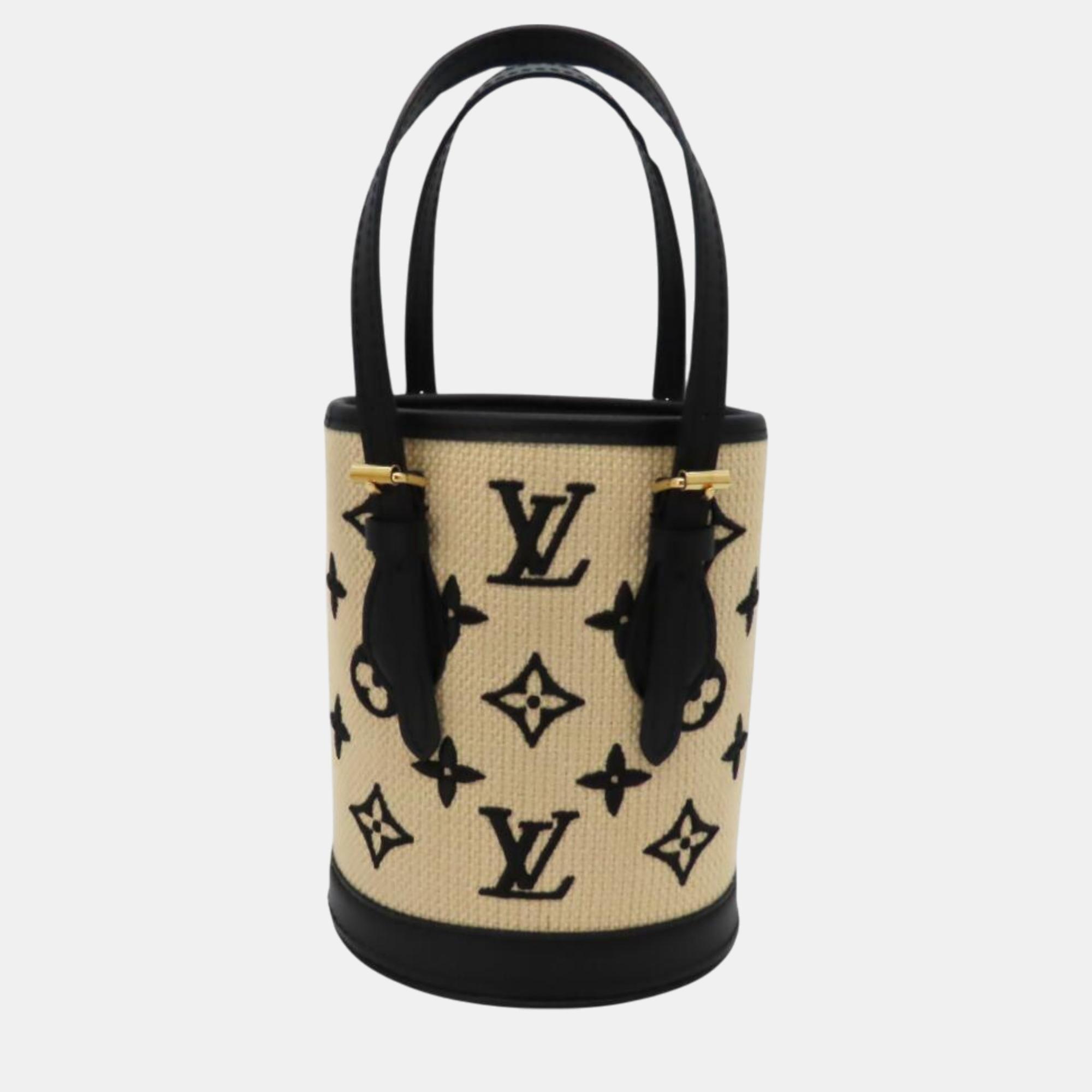 

Louis Vuitton Black Beige Canvas Nano Bucket Bag