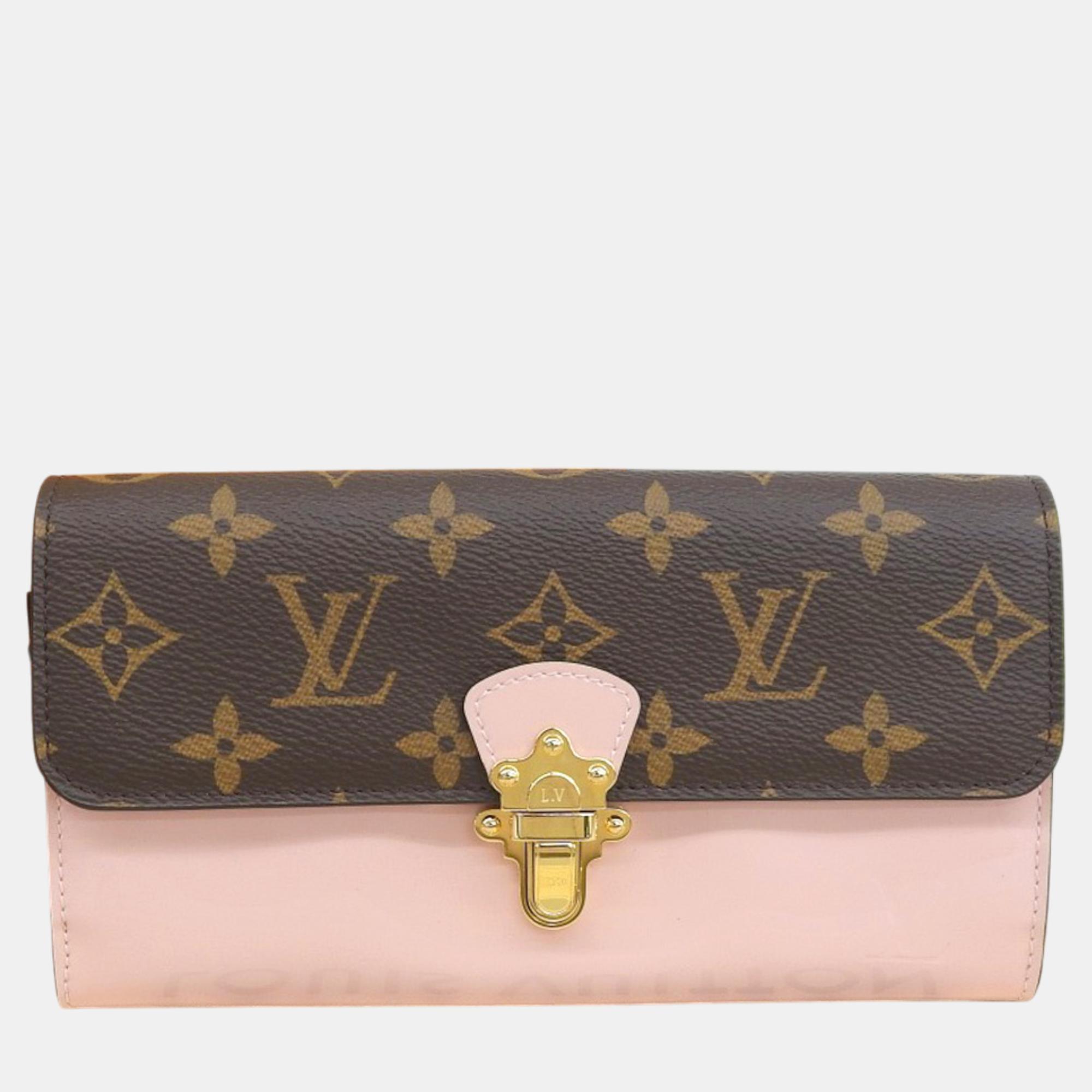 

Louis Vuitton Pink Leather Monogram Cherrywood Long Wallet, Brown