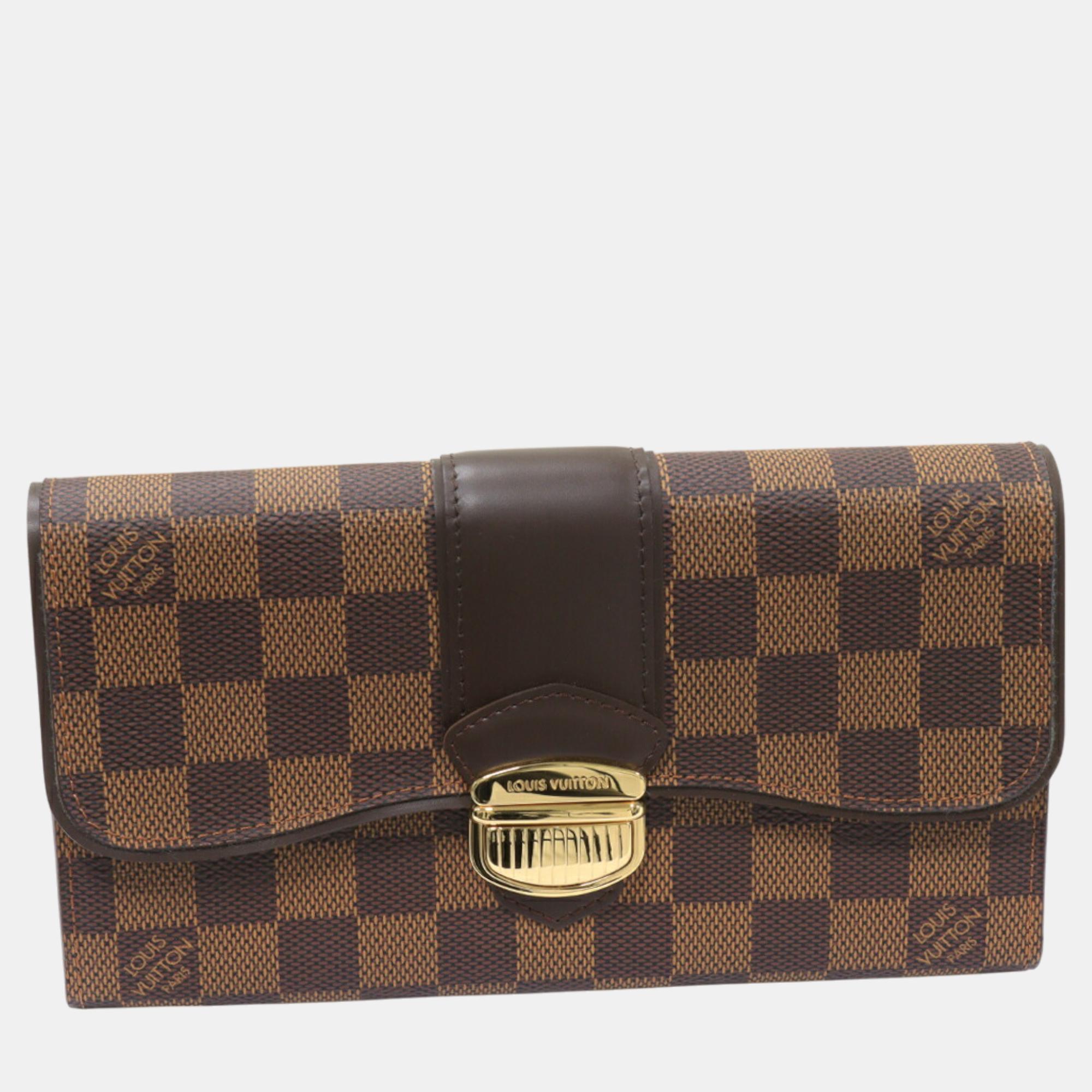 

Louis Vuitton Canvas Damier Long Wallet, Brown