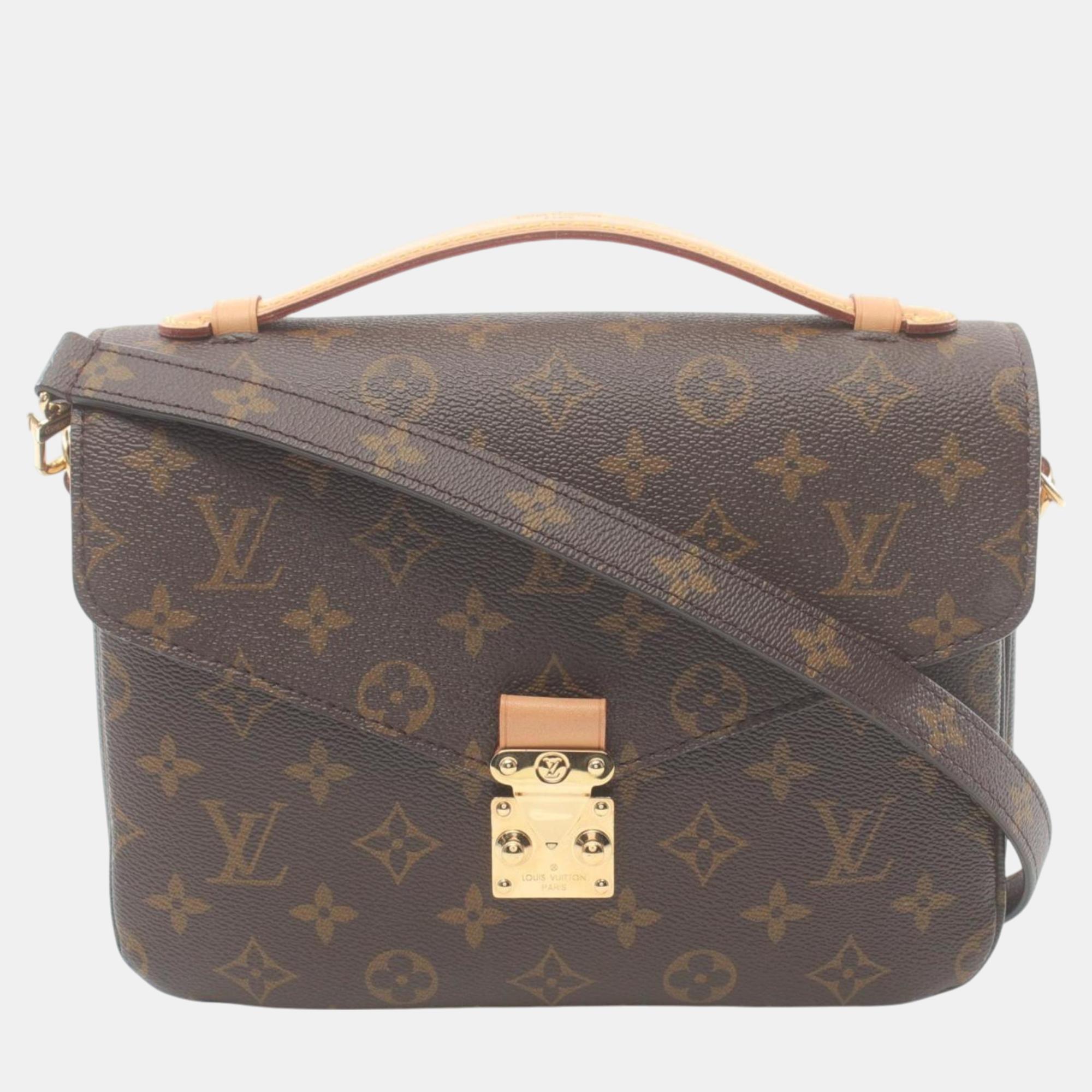 

Louis Vuitton Coated Canvas Leather Monogram Brown Metis Mm Pochette Handbag