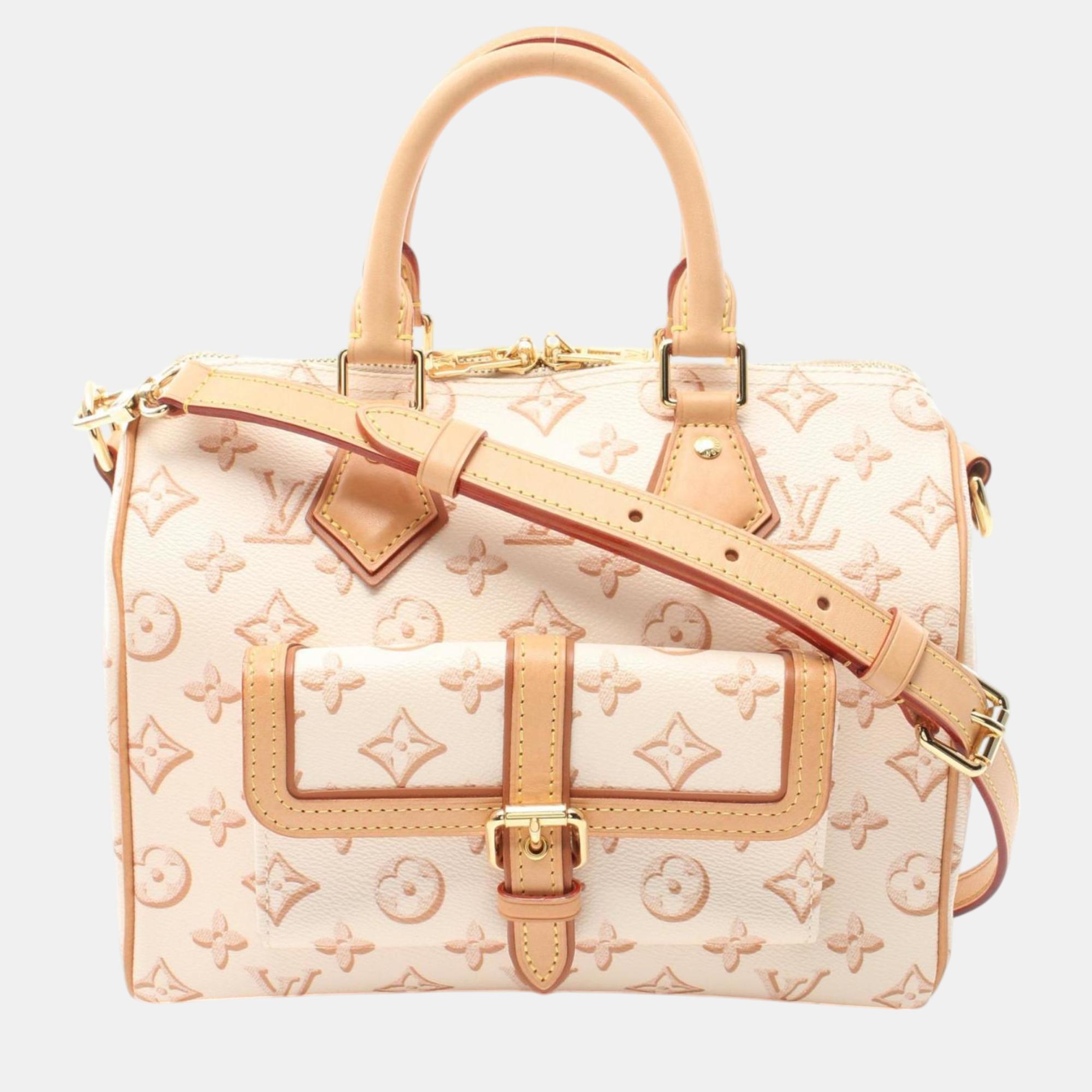 

Louis Vuitton Coated Canvas Leather White Beige Pink Speedy Bandouliere 25 Monogram Fall For You Handbag