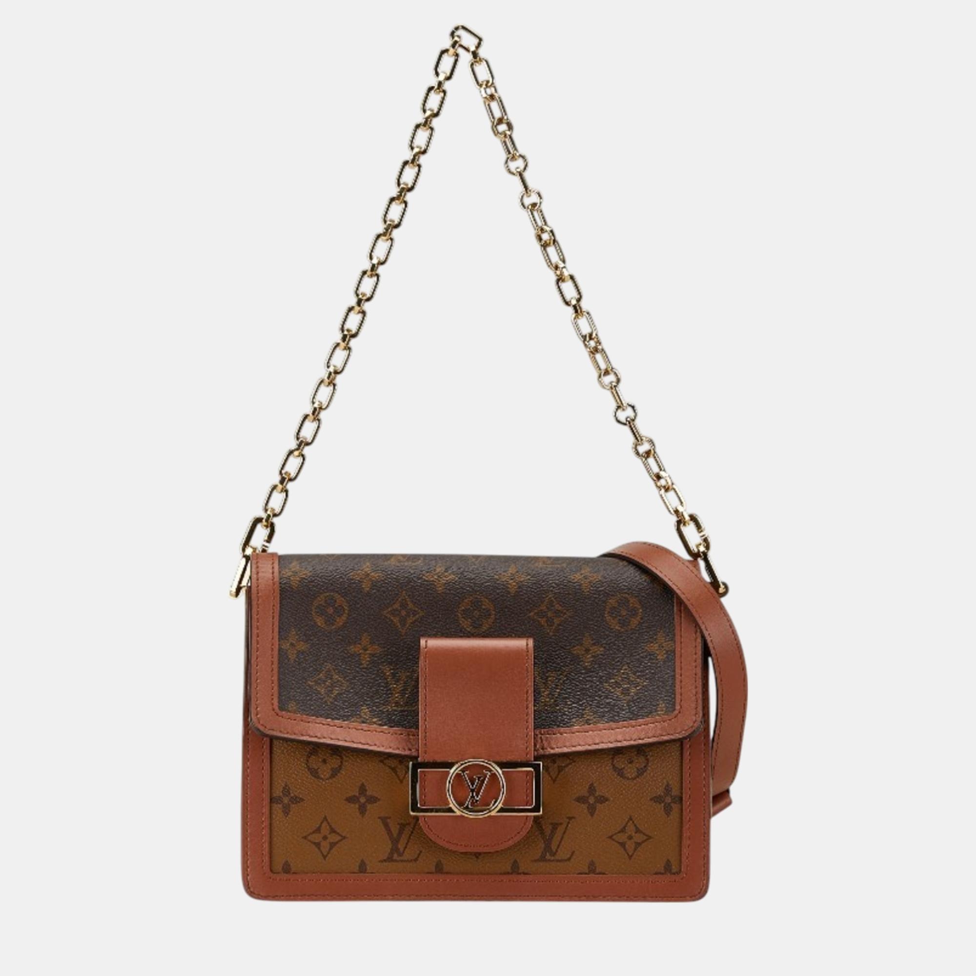 

Louis Vuitton Brown Pvc Leather Monogram Reverse Dauphine Mm Chain Shoulder Bag