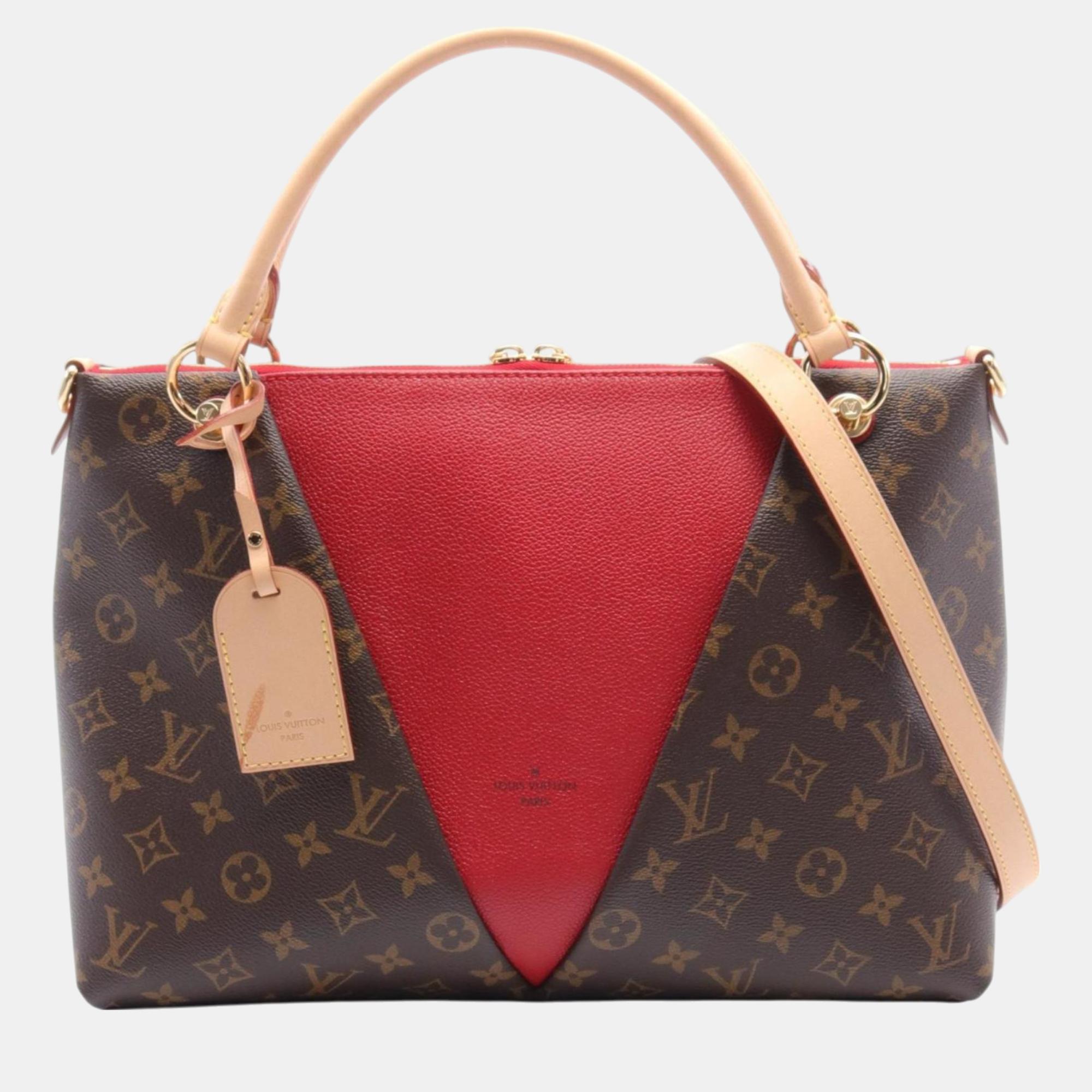 

Louis Vuitton Coated Canvas Leather Monogram Brown Red Tote Mm Bag