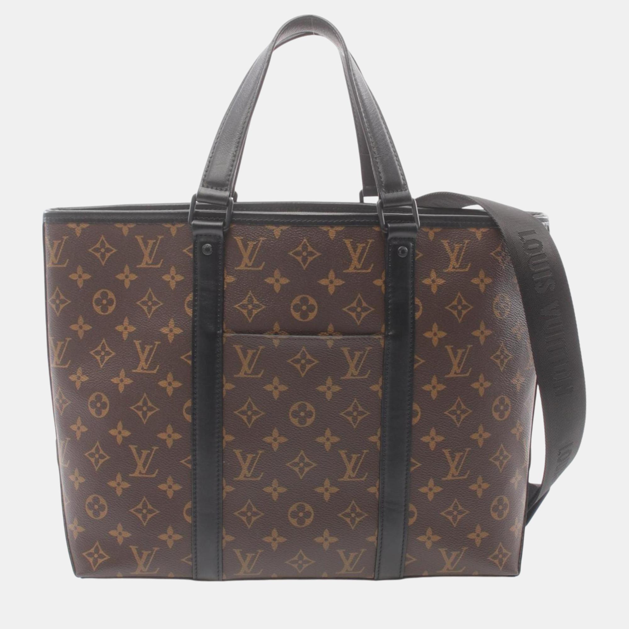 

Louis Vuitton Brown Black Coated Canvas Leather Monogram Macassar Weekend Tote Pm Bag