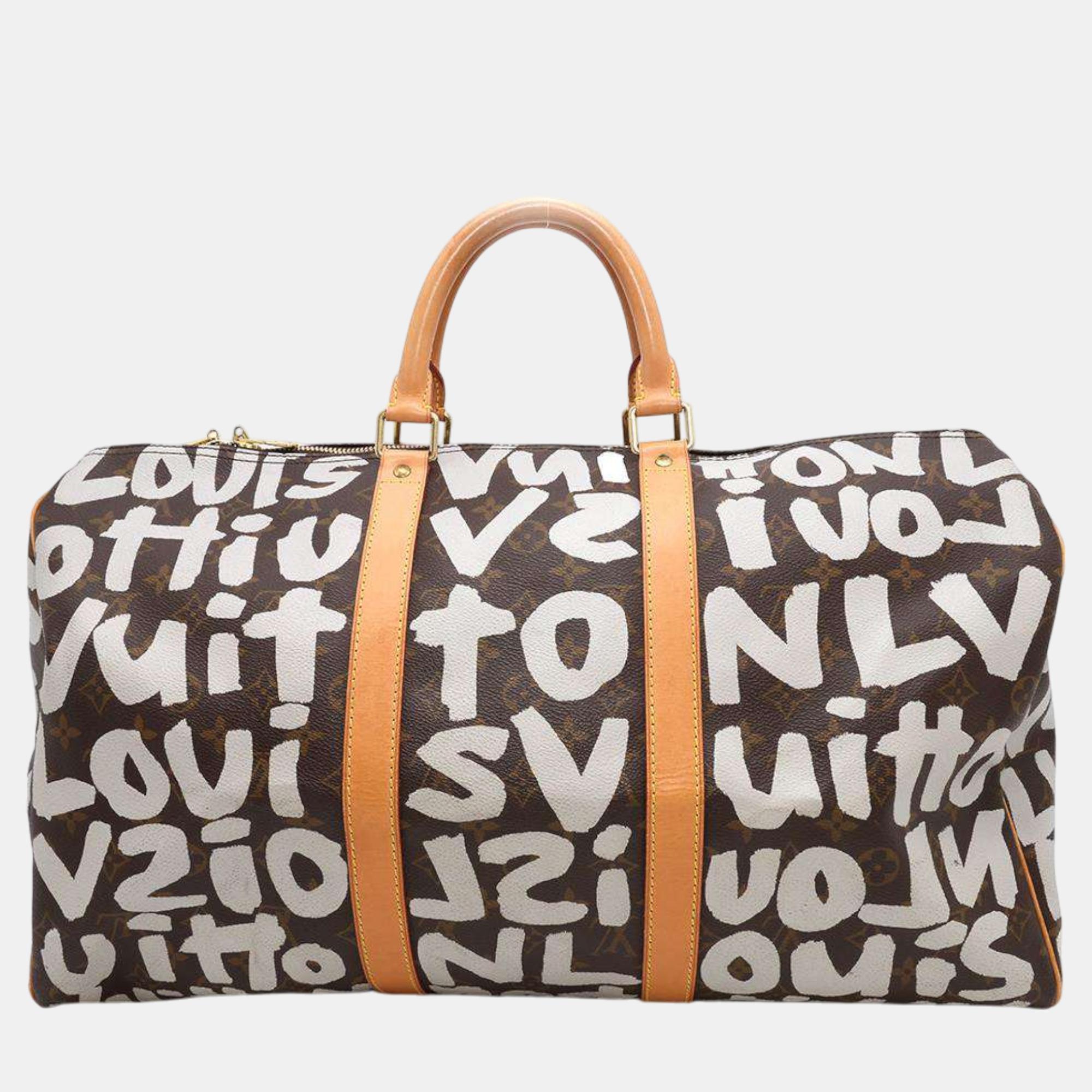 

Louis Vuitton Argent Monogram Graffiti Keepall Bag Size, Brown