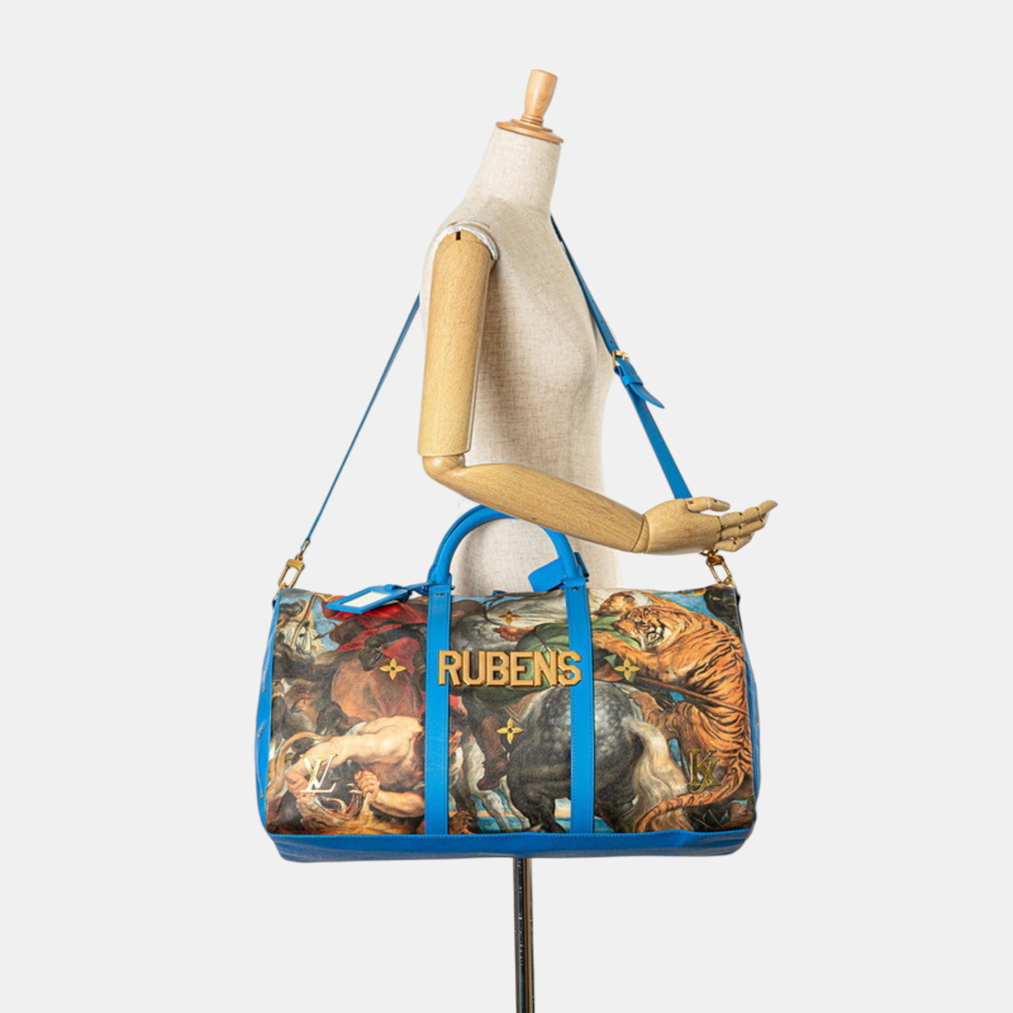 Louis Vuitton Blue Multicolor Pvc Leather Keepall Bandouliere 50 Boston Bag 