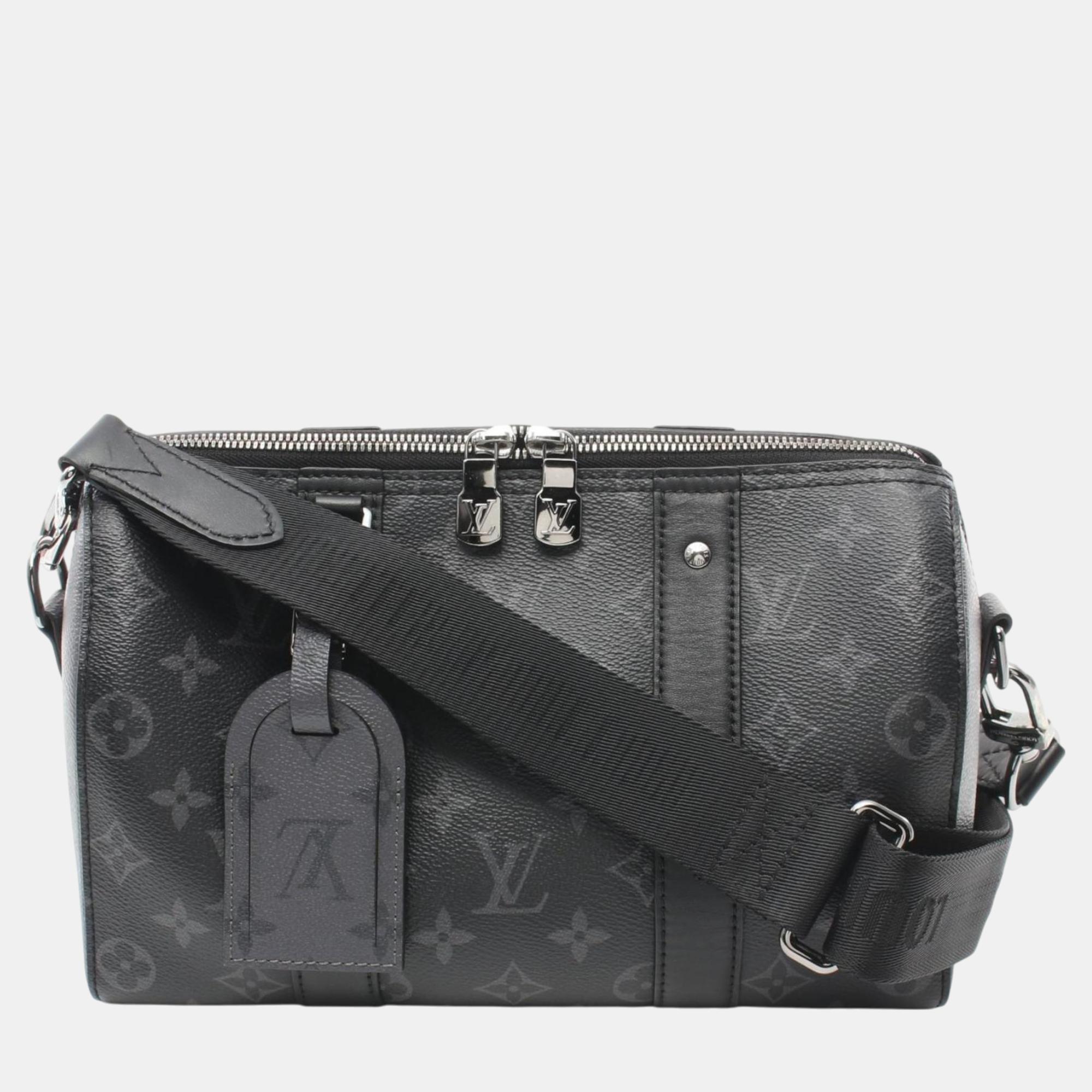 

Louis Vuitton Coated Canvas Leather Black Gray City Keepall Monogram Eclipse Reverse Shoulder Bag