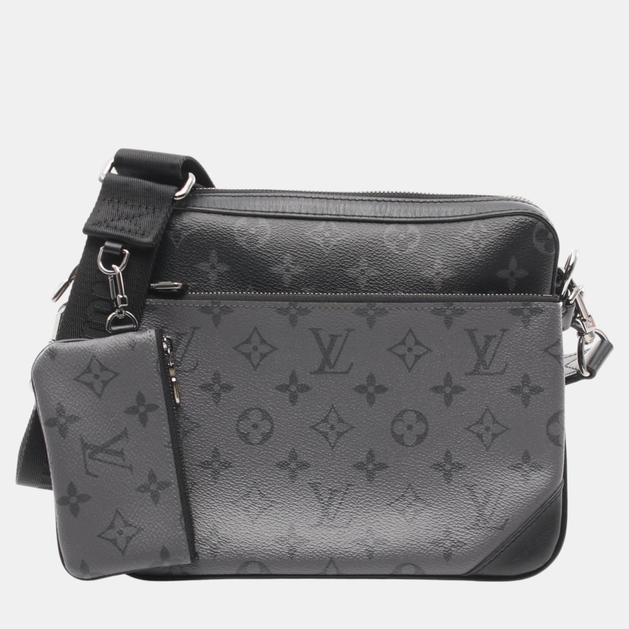 

Louis Vuitton Coated Canvas Leather Black Gray Trio Monogram Eclipse Shoulder Bag