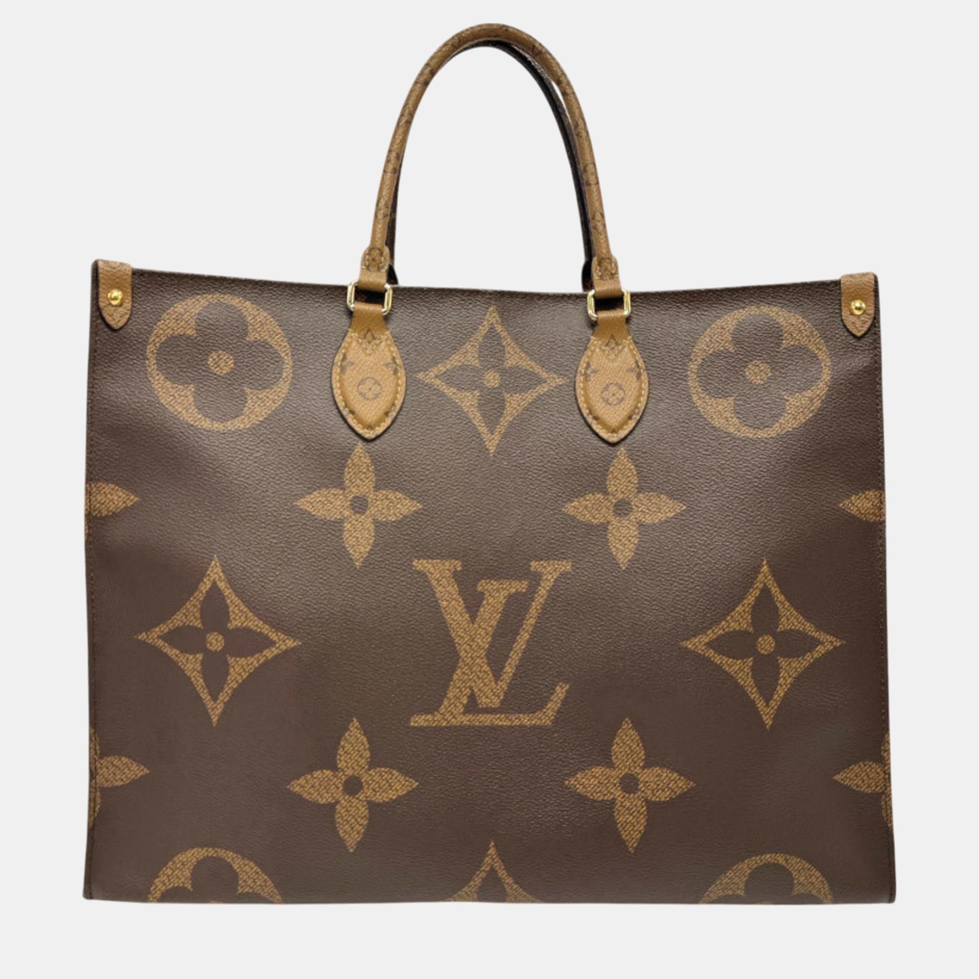 

Louis Vuitton Coated Canvas Brown Gold Monogram Giant Reverse On The Go Gm Handbag