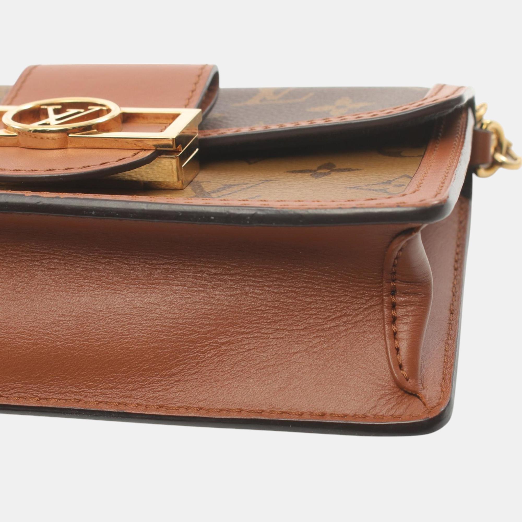 Louis Vuitton Coated Canvas Leather Brown Beige Portefeuille Dauphine Monogram Reverse Shoulder Bag 