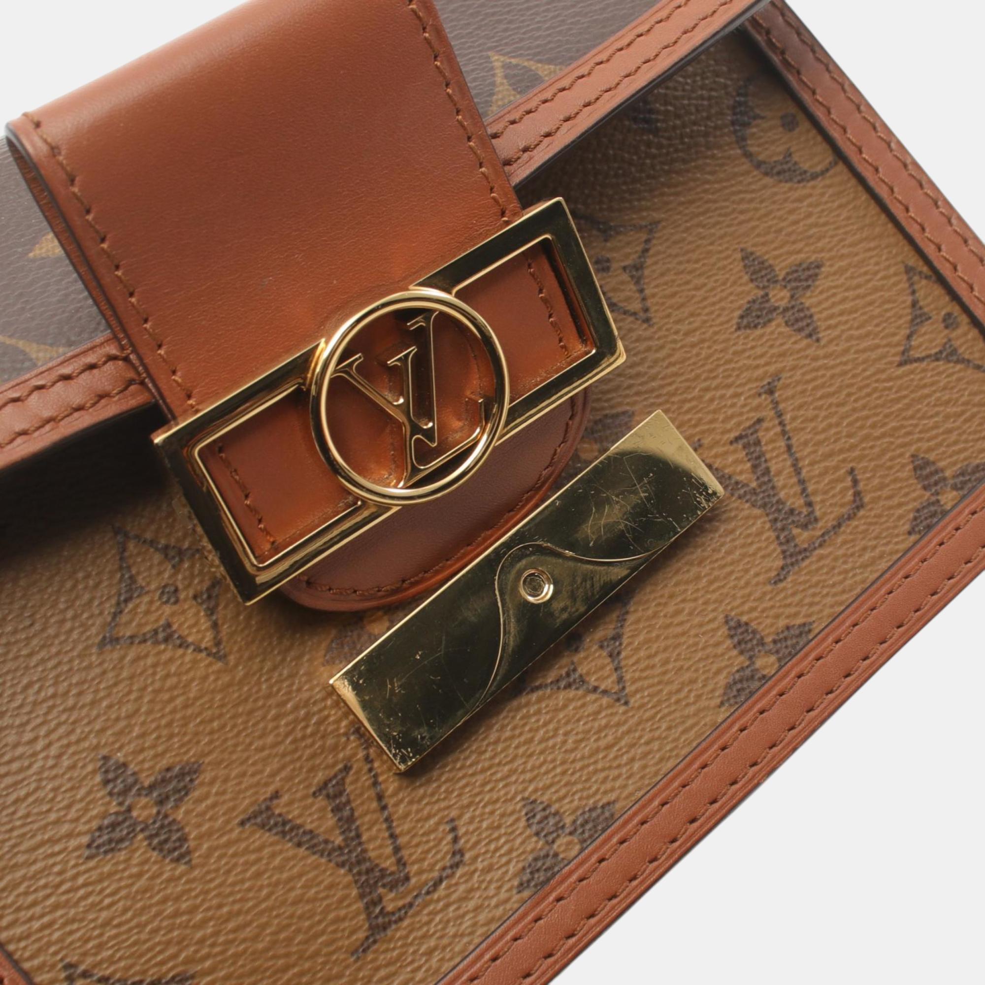 Louis Vuitton Coated Canvas Leather Brown Beige Portefeuille Dauphine Monogram Reverse Shoulder Bag 