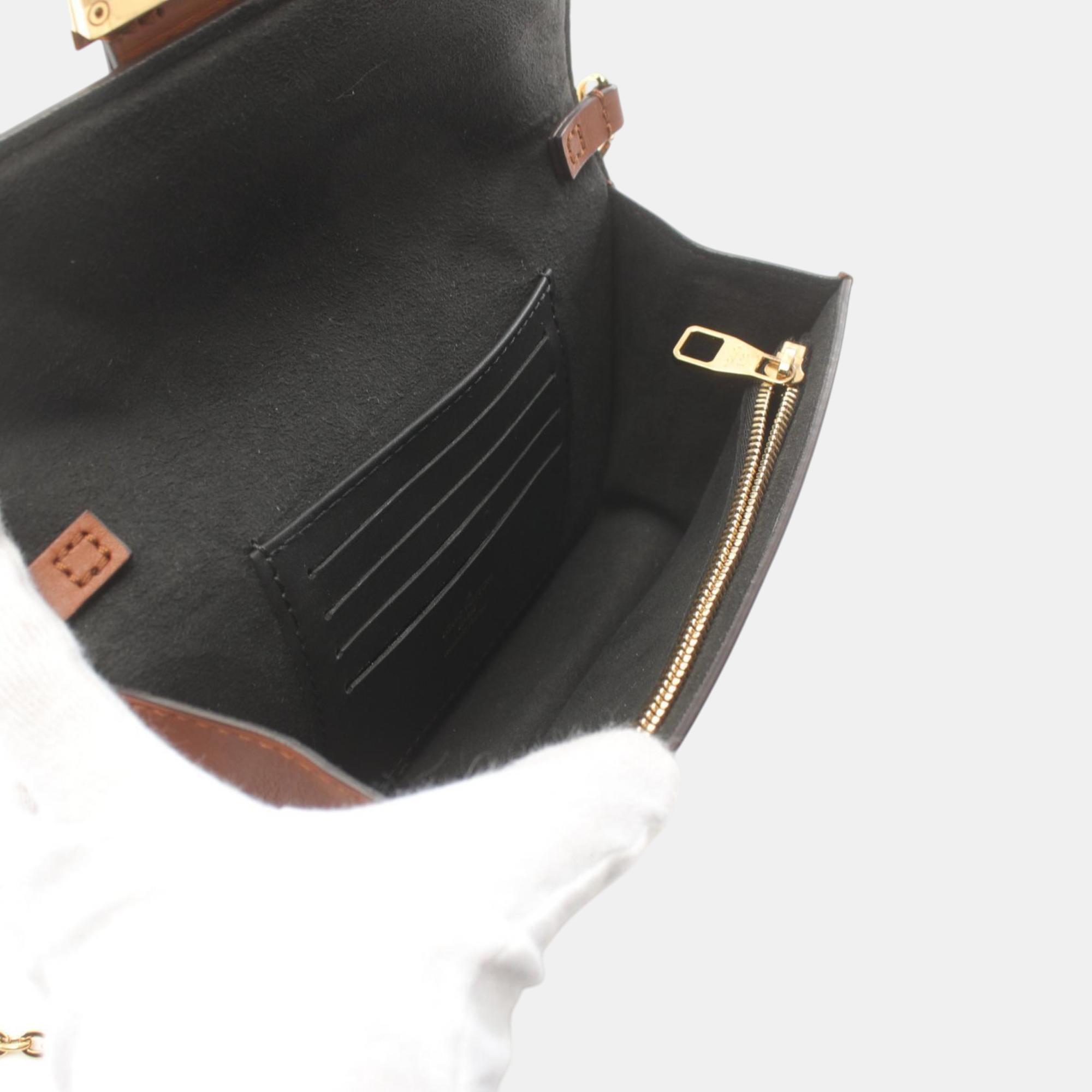Louis Vuitton Coated Canvas Leather Brown Beige Portefeuille Dauphine Monogram Reverse Shoulder Bag 