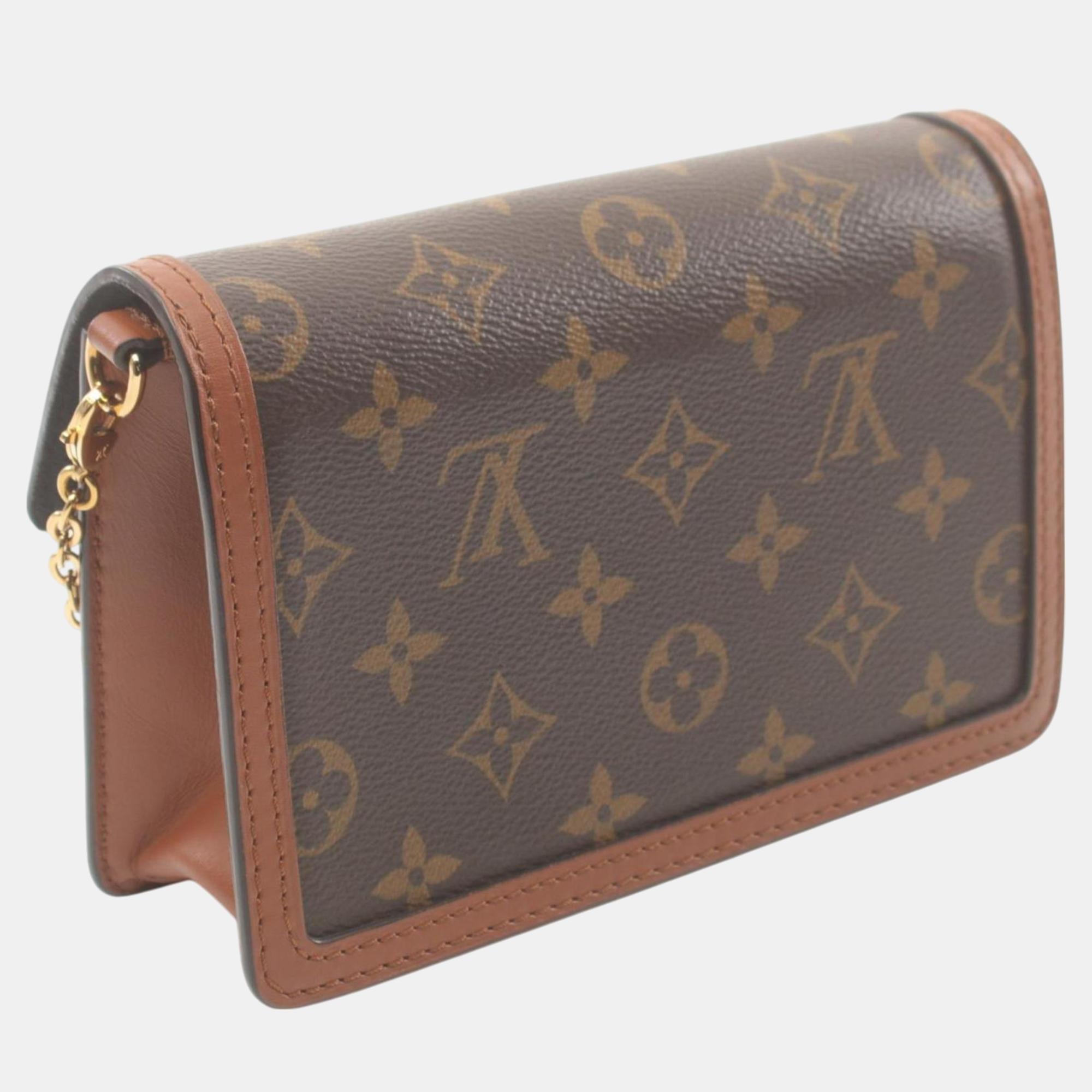 Louis Vuitton Coated Canvas Leather Brown Beige Portefeuille Dauphine Monogram Reverse Shoulder Bag 
