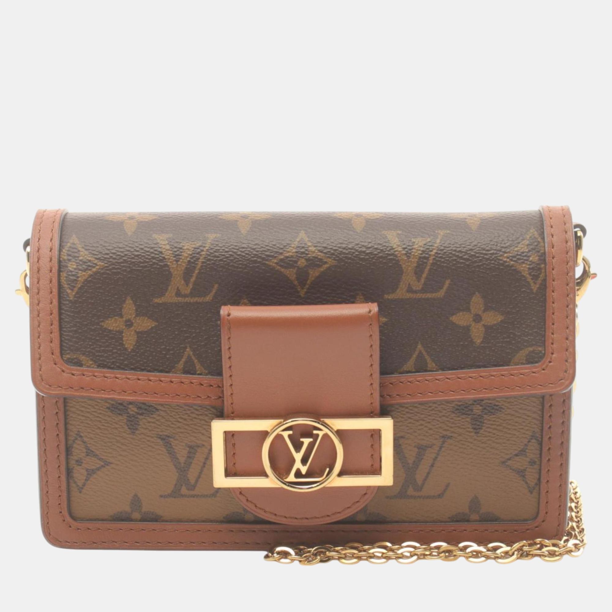 

Louis Vuitton Coated Canvas Leather Brown Beige Portefeuille Dauphine Monogram Reverse Shoulder Bag