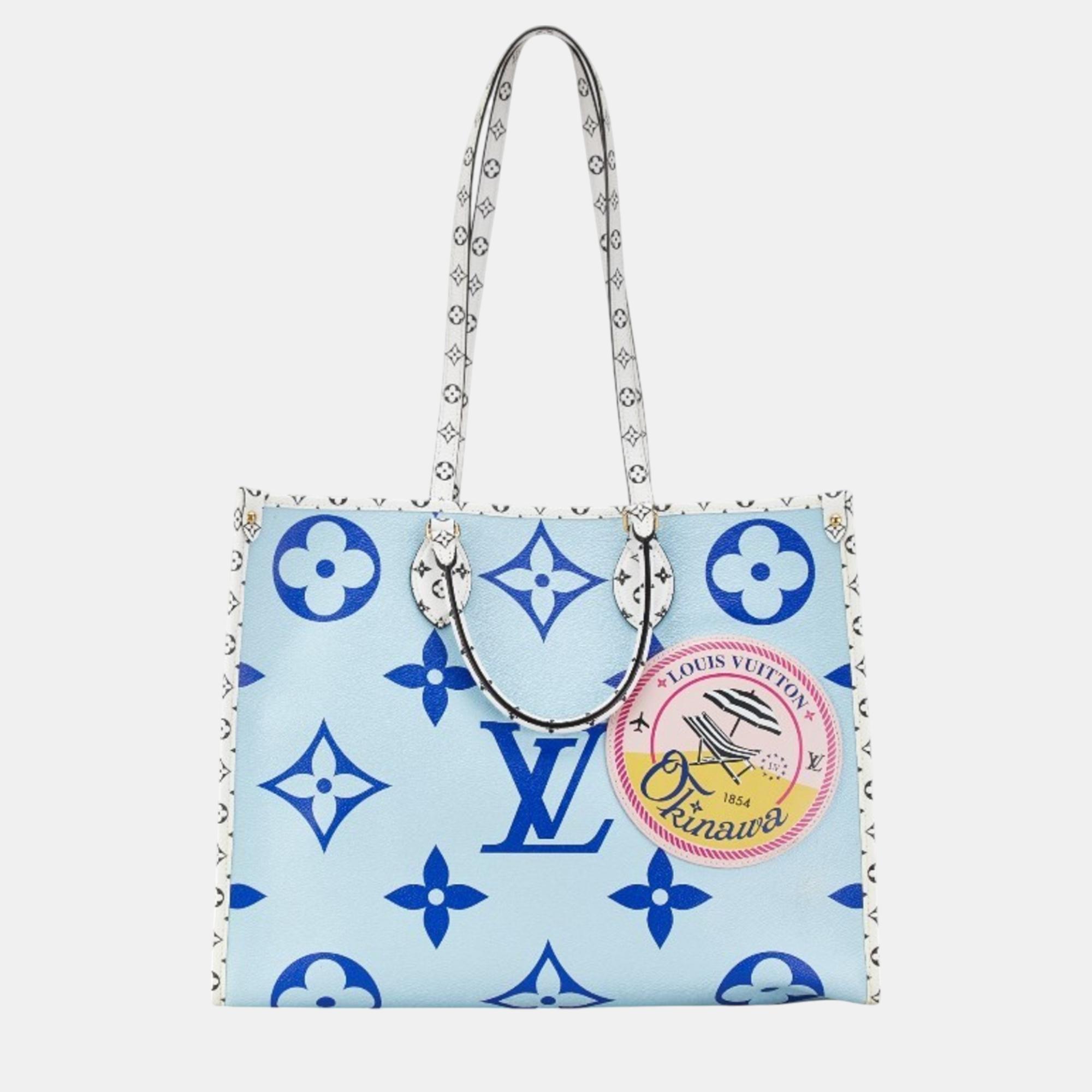 

Louis Vuitton Blue White Pvc Monogram Giant Resort Hawaii On The Go Gm Tote Bag