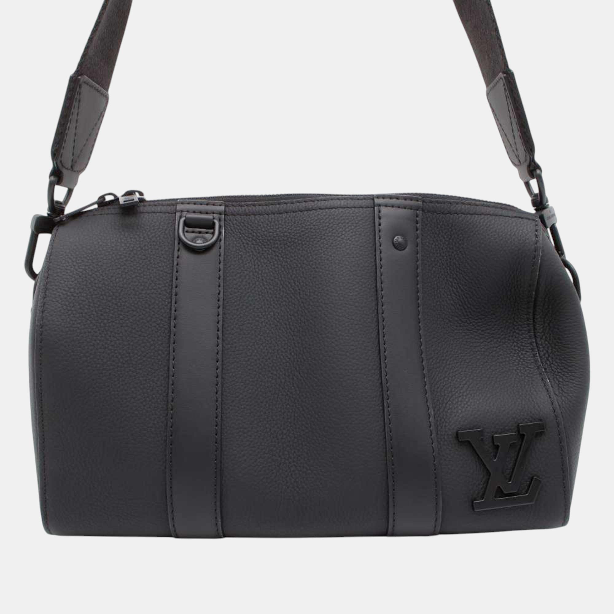 

Louis Vuitton Black Grained Calf Leather Aerogram City Keepall Shoulder Bag