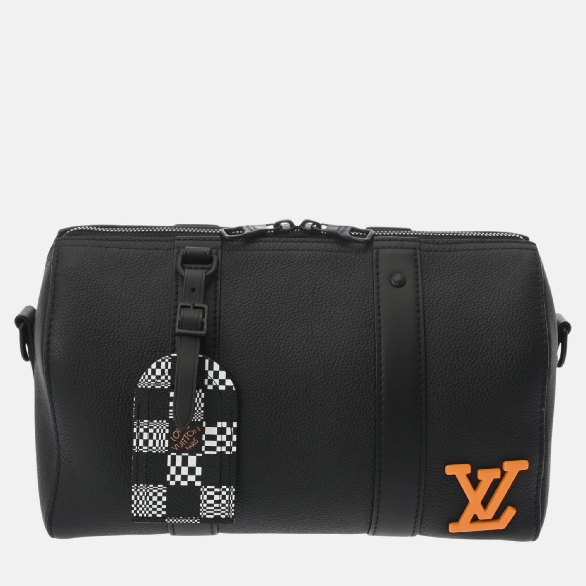 

Louis Vuitton Black Leather Damier Distorted City Keepall Boston Bag